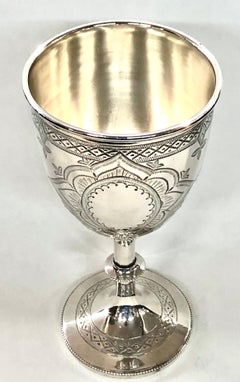 English 19th Century Sheffield Silverplate Hand Engraved Lg. Chalice / Goblet