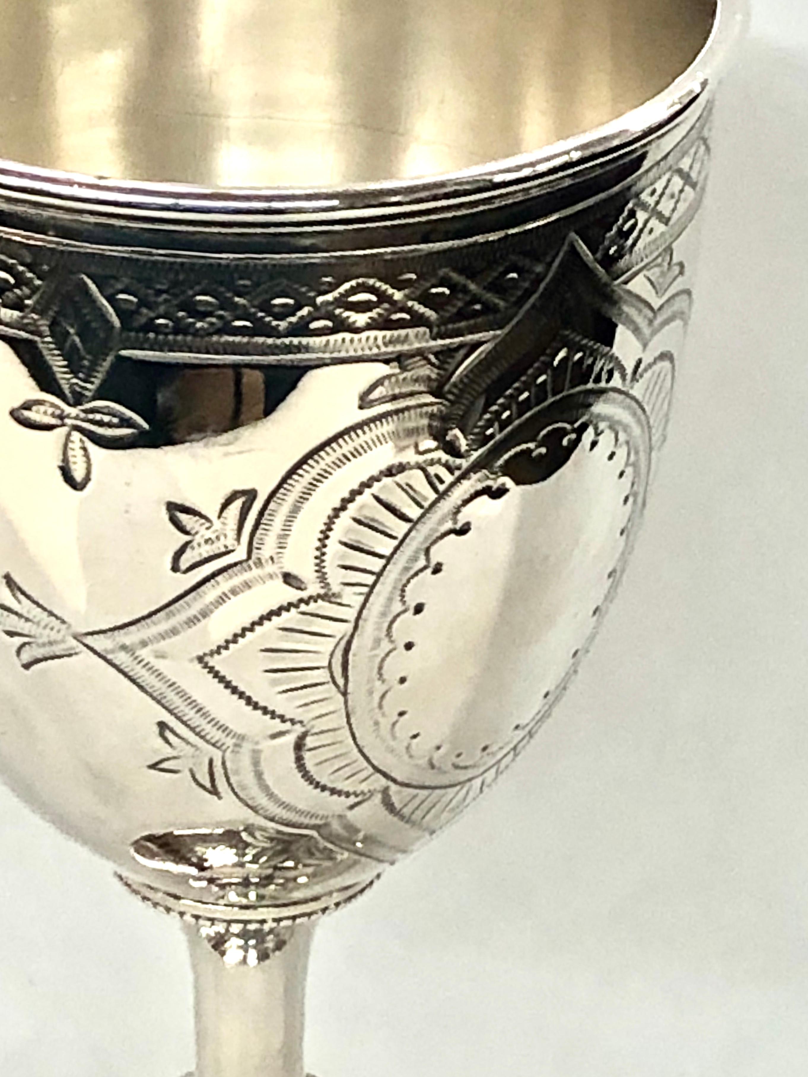 George III English 19th Century Sheffield Silverplate Hand Engraved Lg. Chalice / Goblet