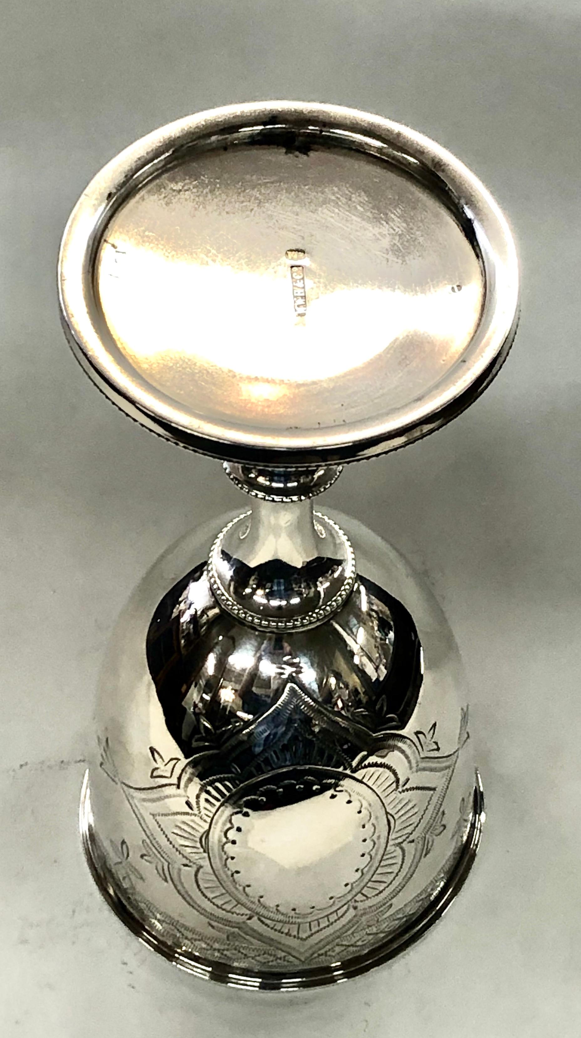 Silver Plate English 19th Century Sheffield Silverplate Hand Engraved Lg. Chalice / Goblet