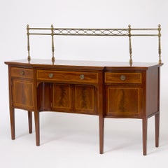 Antique English 19th Cent George III Inlaid Sideboard w/ Removable Brass Gallery