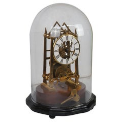 Antiguo reloj inglés de cúpula de cristal de catedral del siglo XIX con esqueleto de 8 días Fusee