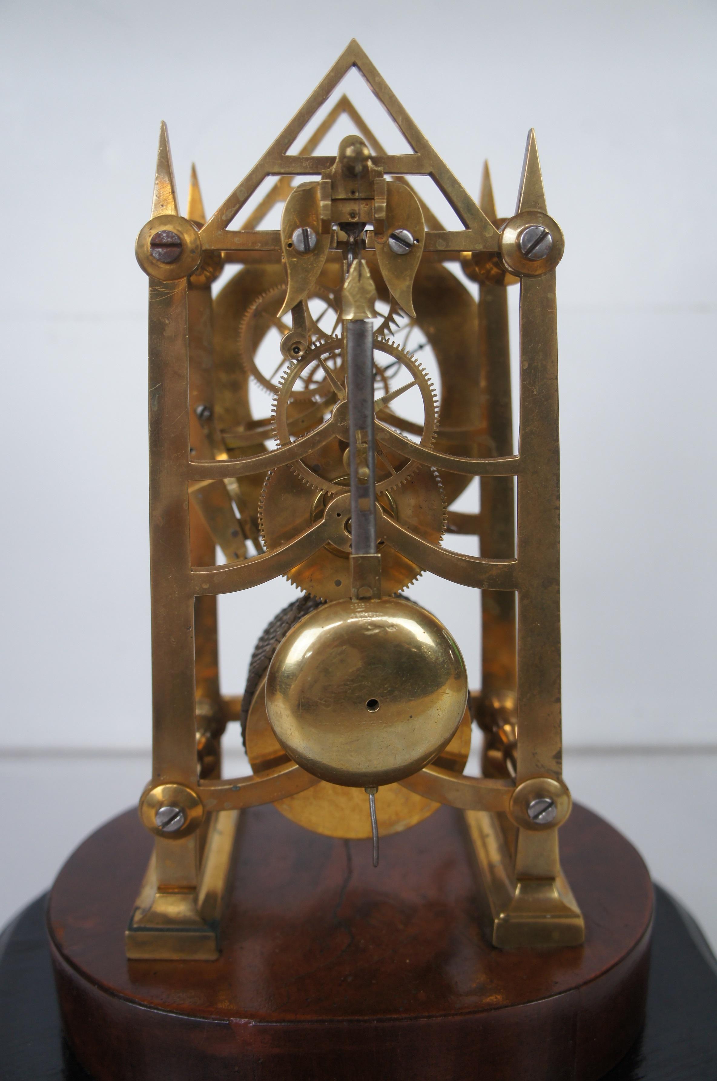 Antique English 19th Century 8 Day Fusee Skeleton Cathedral Glass Dome Clock In Good Condition For Sale In Dayton, OH