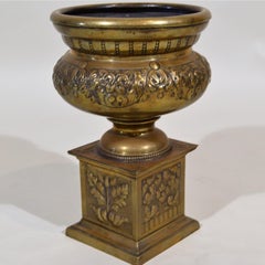 Antique English 19th Century Brass Repousse Plant Urn