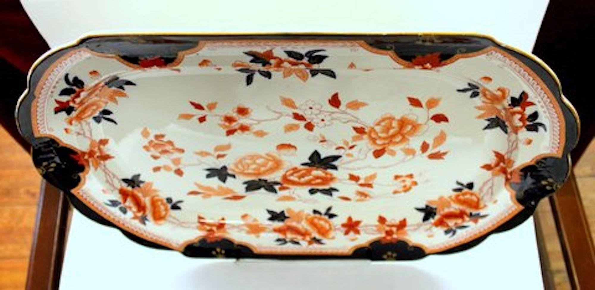 Antique English 19th Century Brownfield & Sons Ironstone Large Imari Platter In Excellent Condition In Charleston, SC