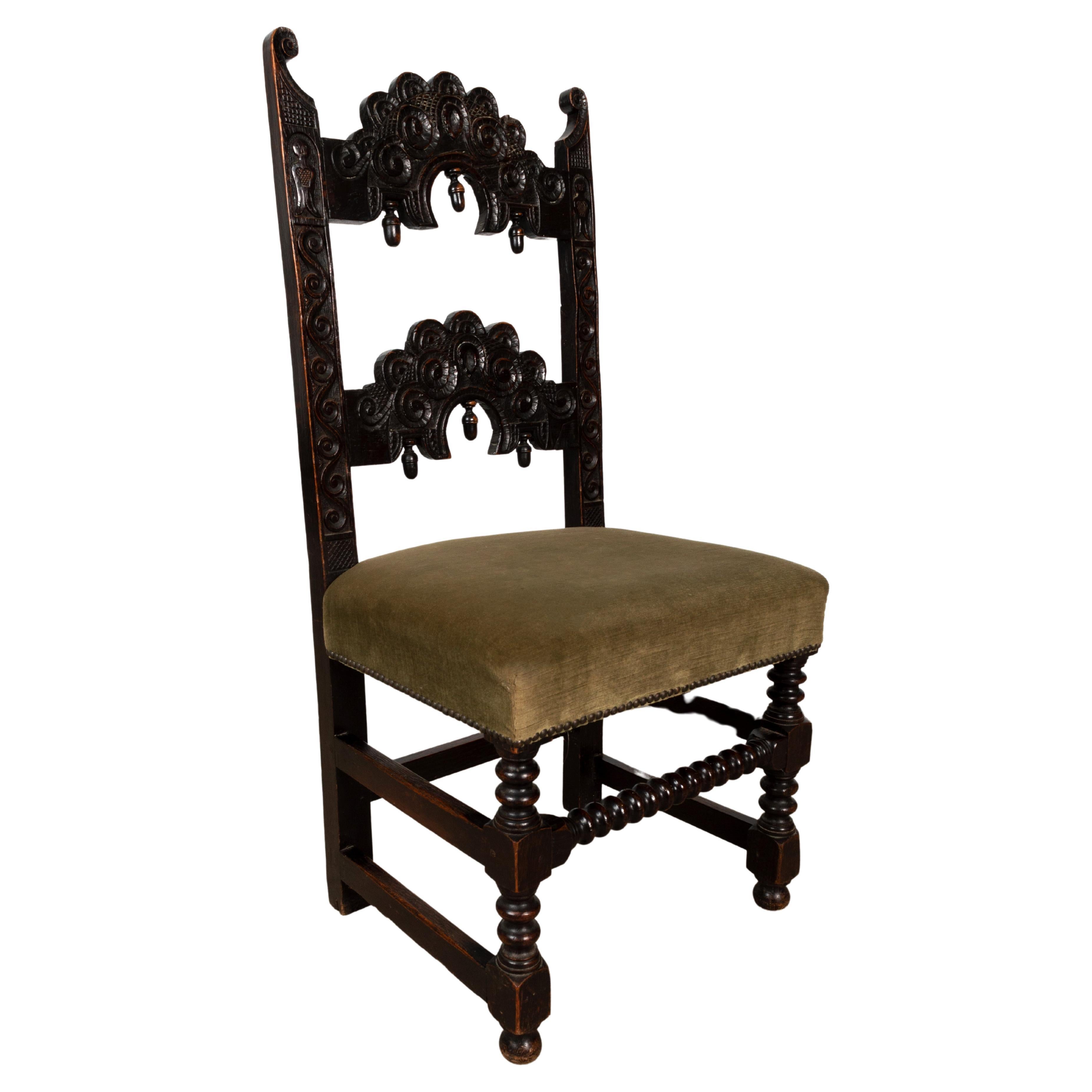 Antique English 19th Century Charles II Style Oak Hall Chair For Sale 1