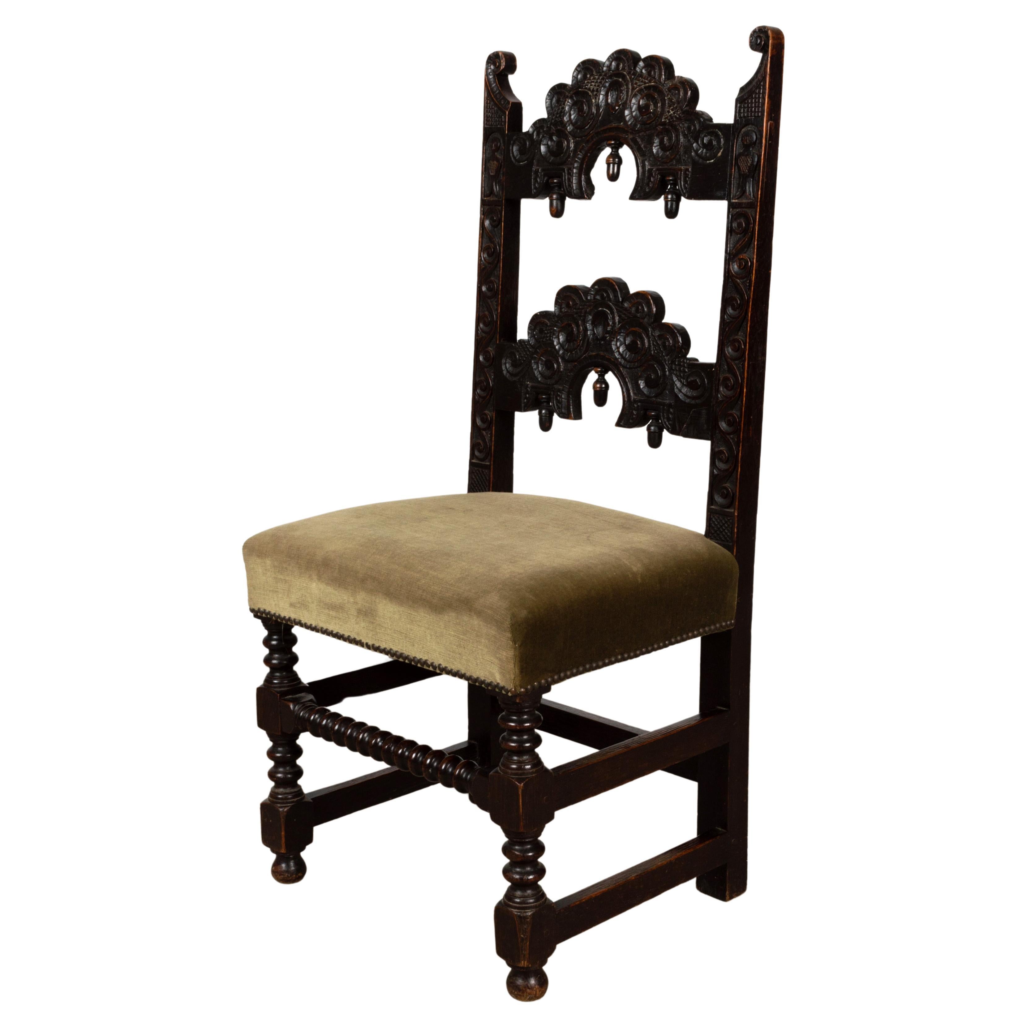 Antique English 19th Century Charles II Style Oak Hall Chair For Sale 2