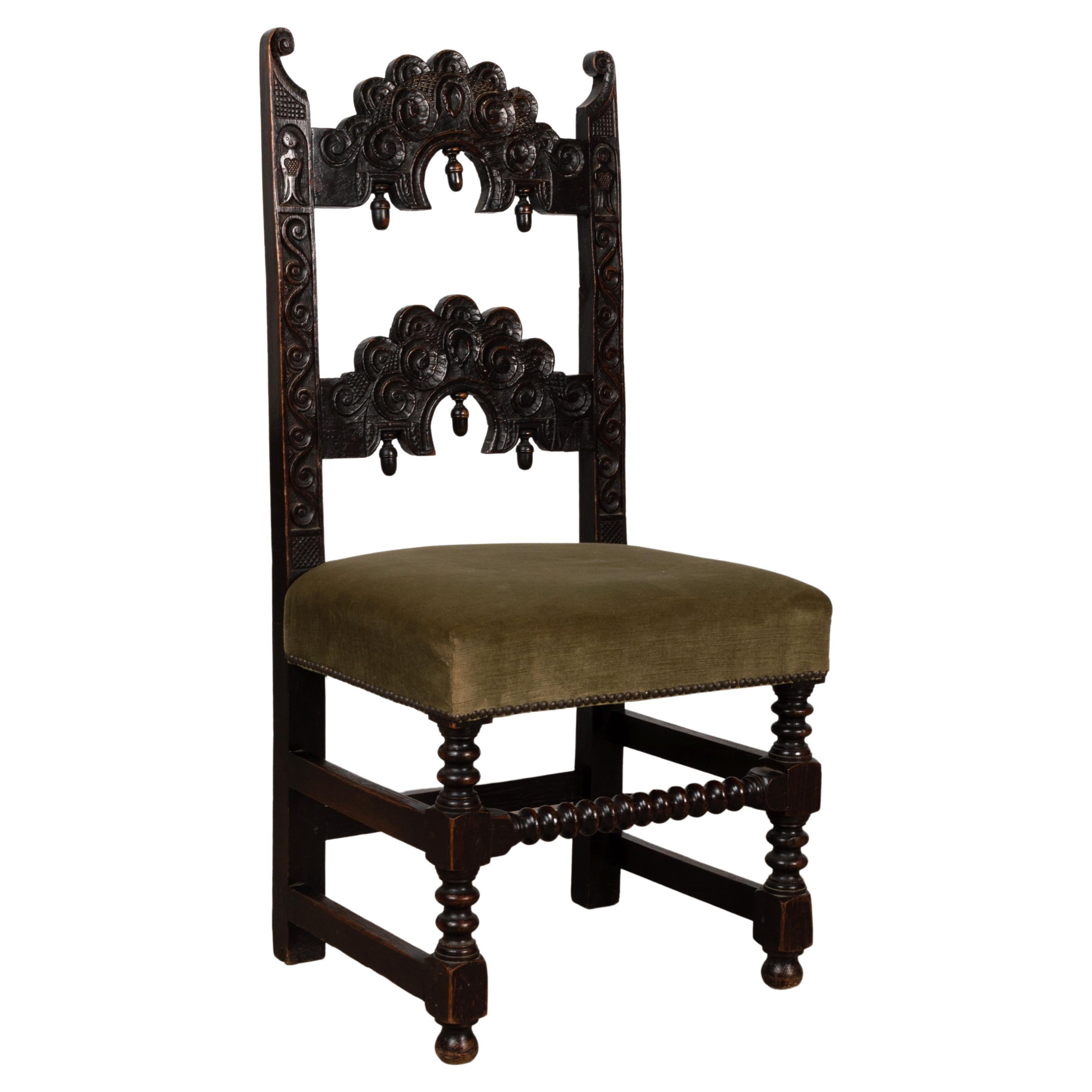Antique English 19th Century Charles II Style Oak Hall Chair For Sale