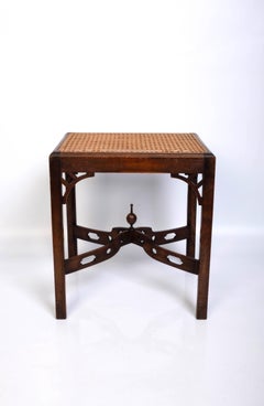 Tabouret ancien en noyer canné, style Chippendale, anglais du 19e siècle