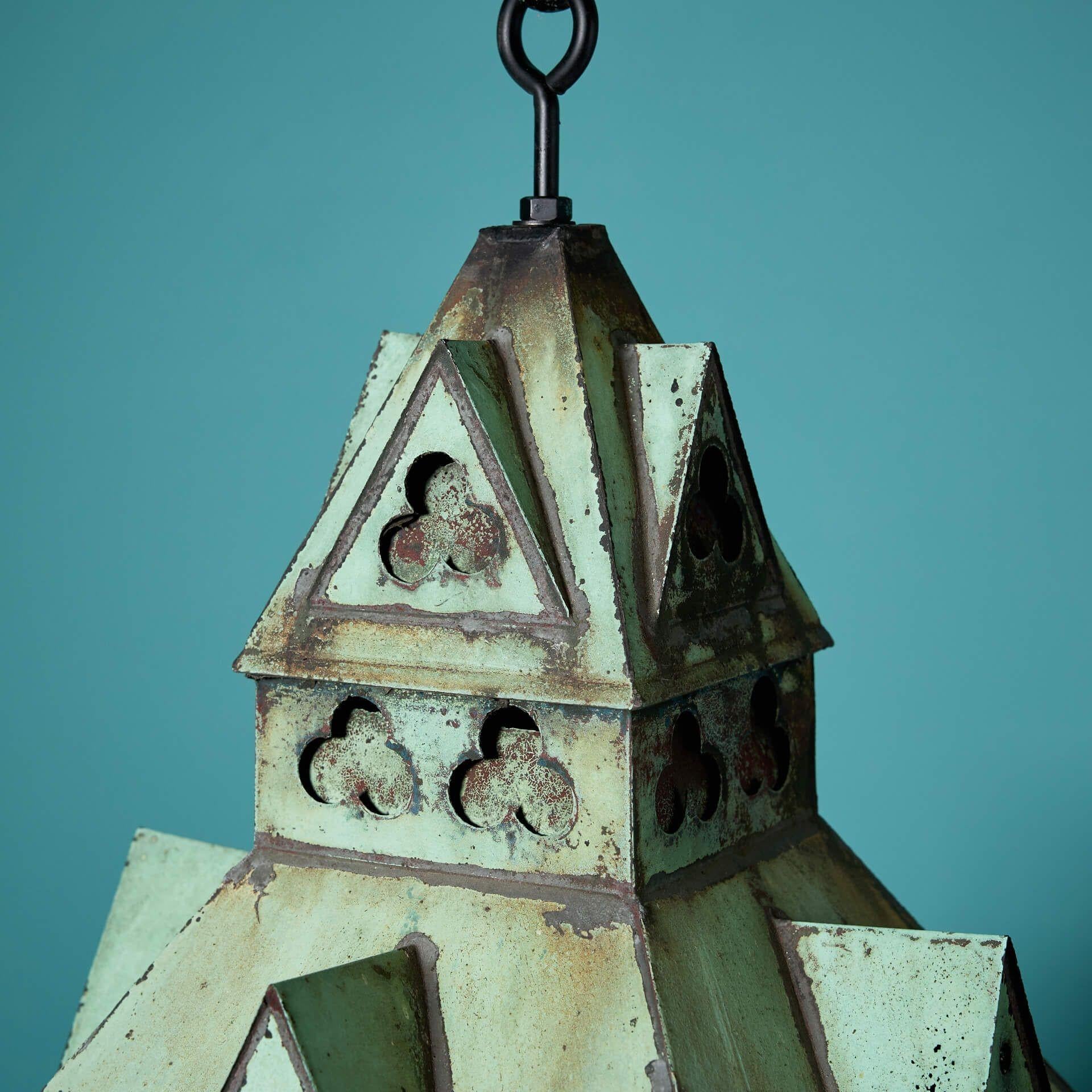 Victorian Antique English 19th Century Copper Wall Hanging Lantern For Sale