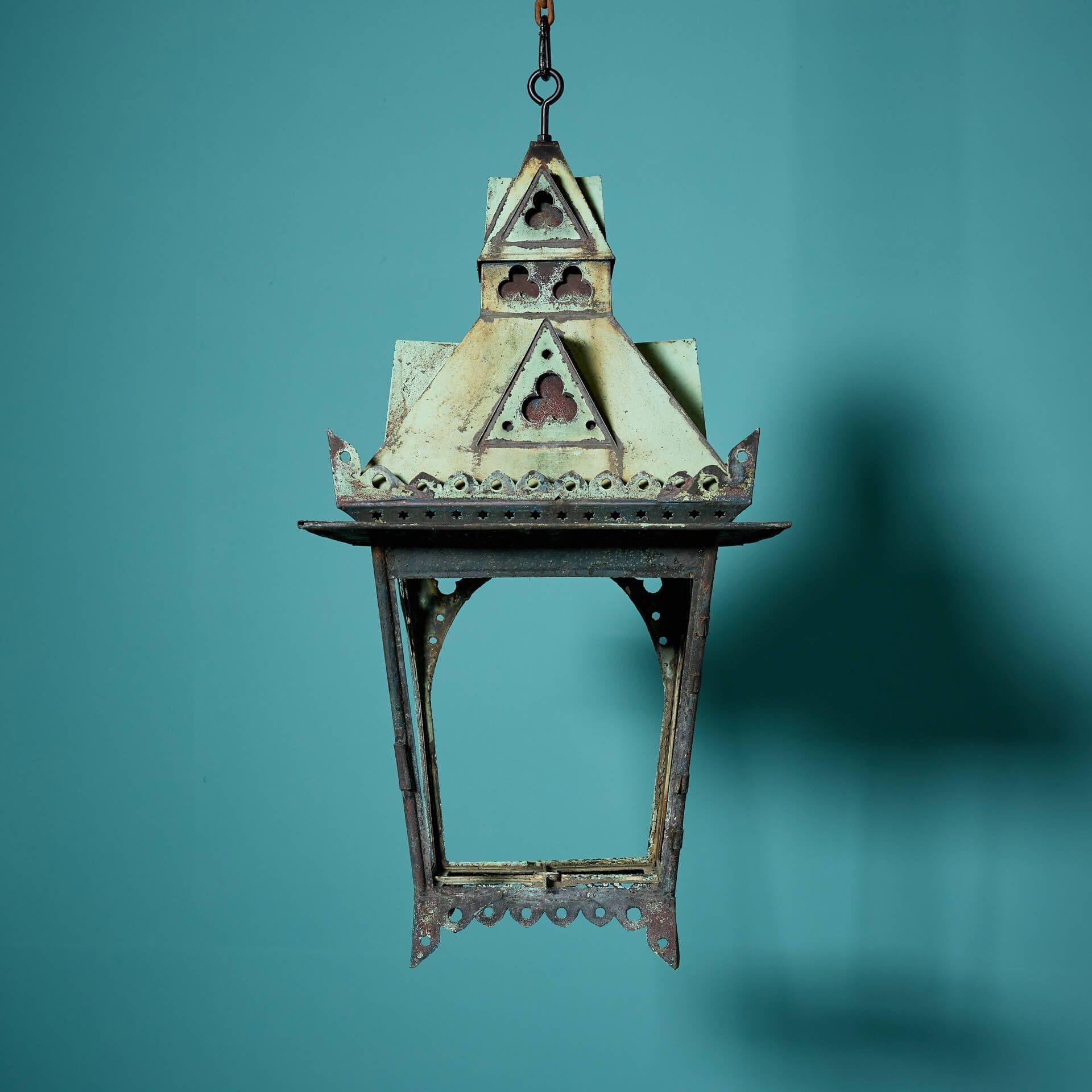 Antique English 19th Century Copper Wall Hanging Lantern For Sale 2