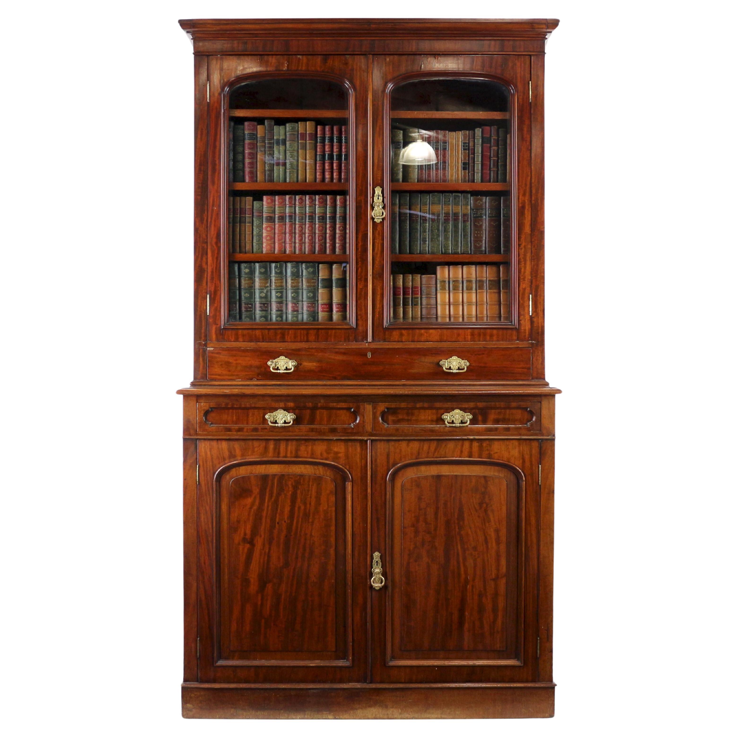 Antique English 19th Century Early Victorian Mahogany Two Door Bookcase Cabinet
