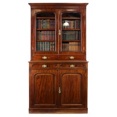 Antique English 19th Century Early Victorian Mahogany Two Door Bookcase Cabinet