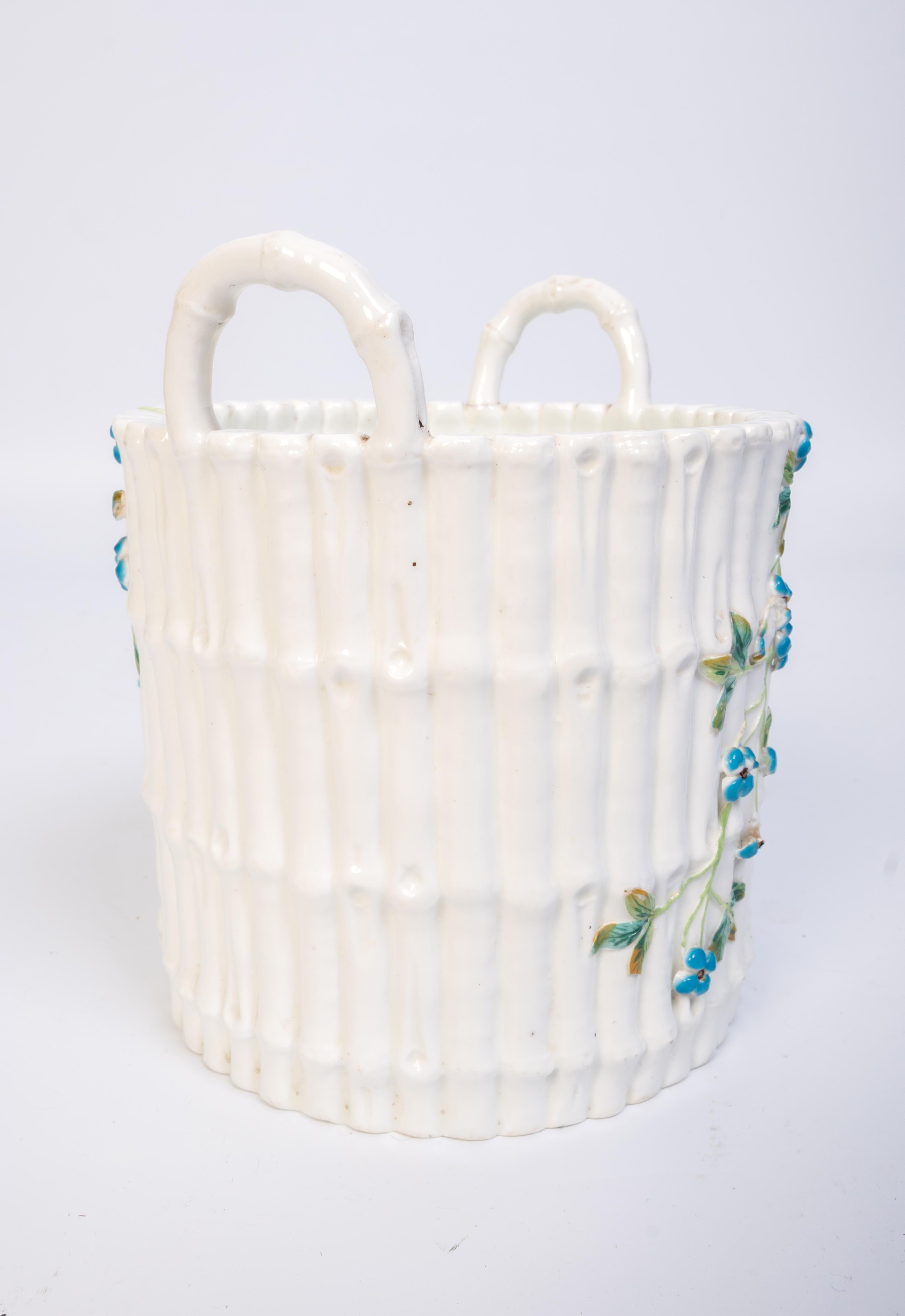 Antique English 19th Century Faux Bamboo Porcelain Plant Pot 6