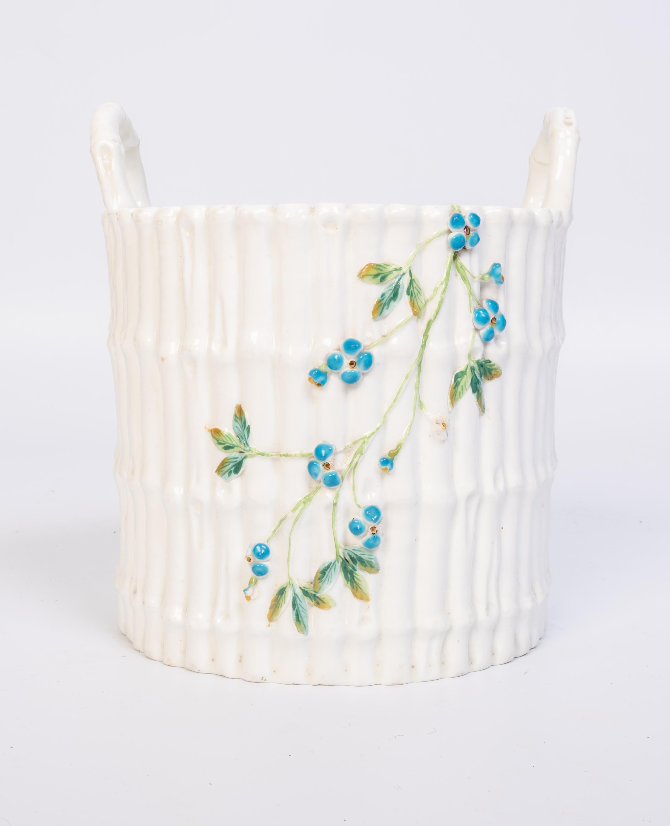Antique English 19th Century Faux Bamboo Porcelain Plant Pot 8