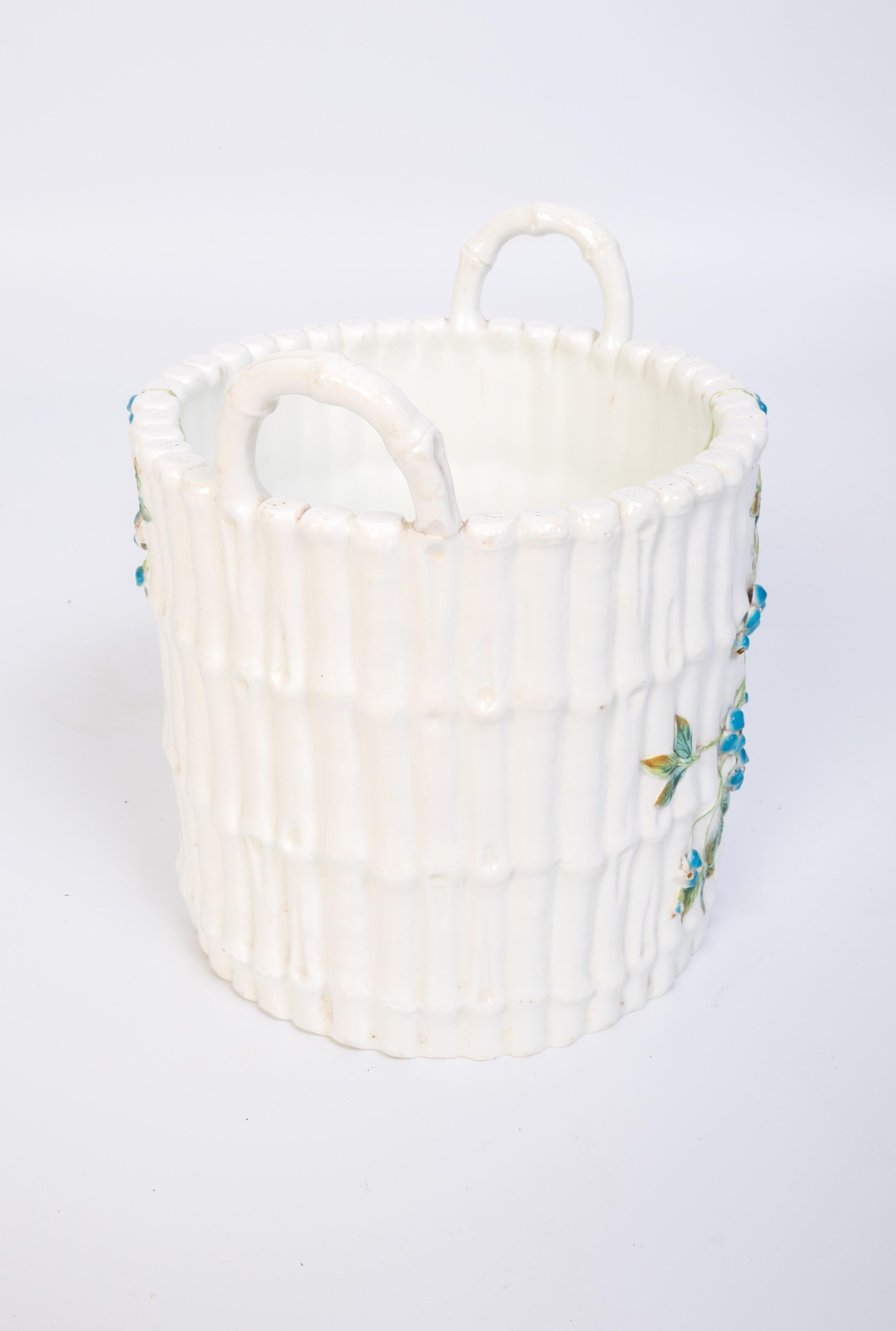 Victorian Antique English 19th Century Faux Bamboo Porcelain Plant Pot
