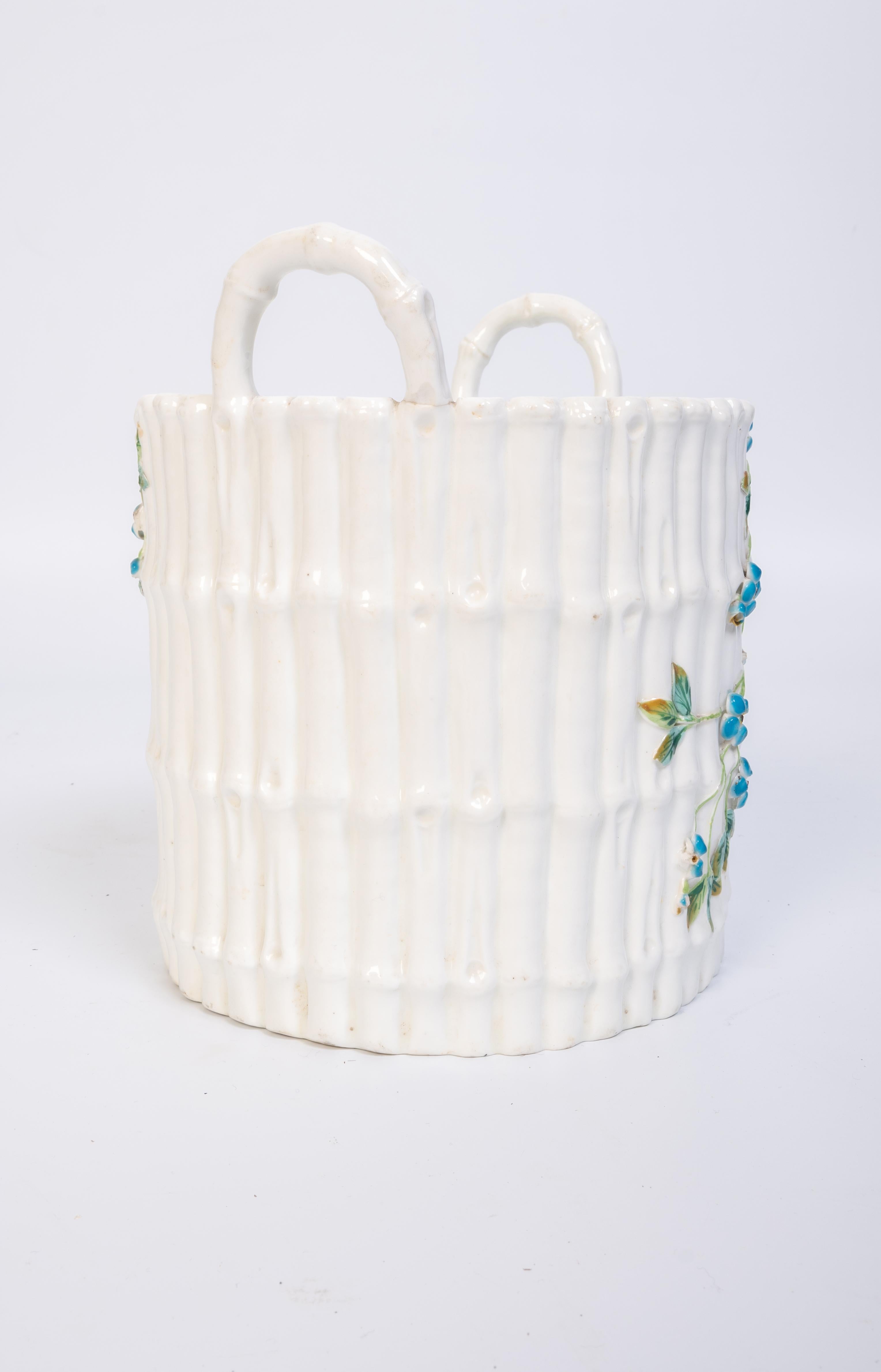 Antique English 19th Century Faux Bamboo Porcelain Plant Pot In Good Condition In London, GB