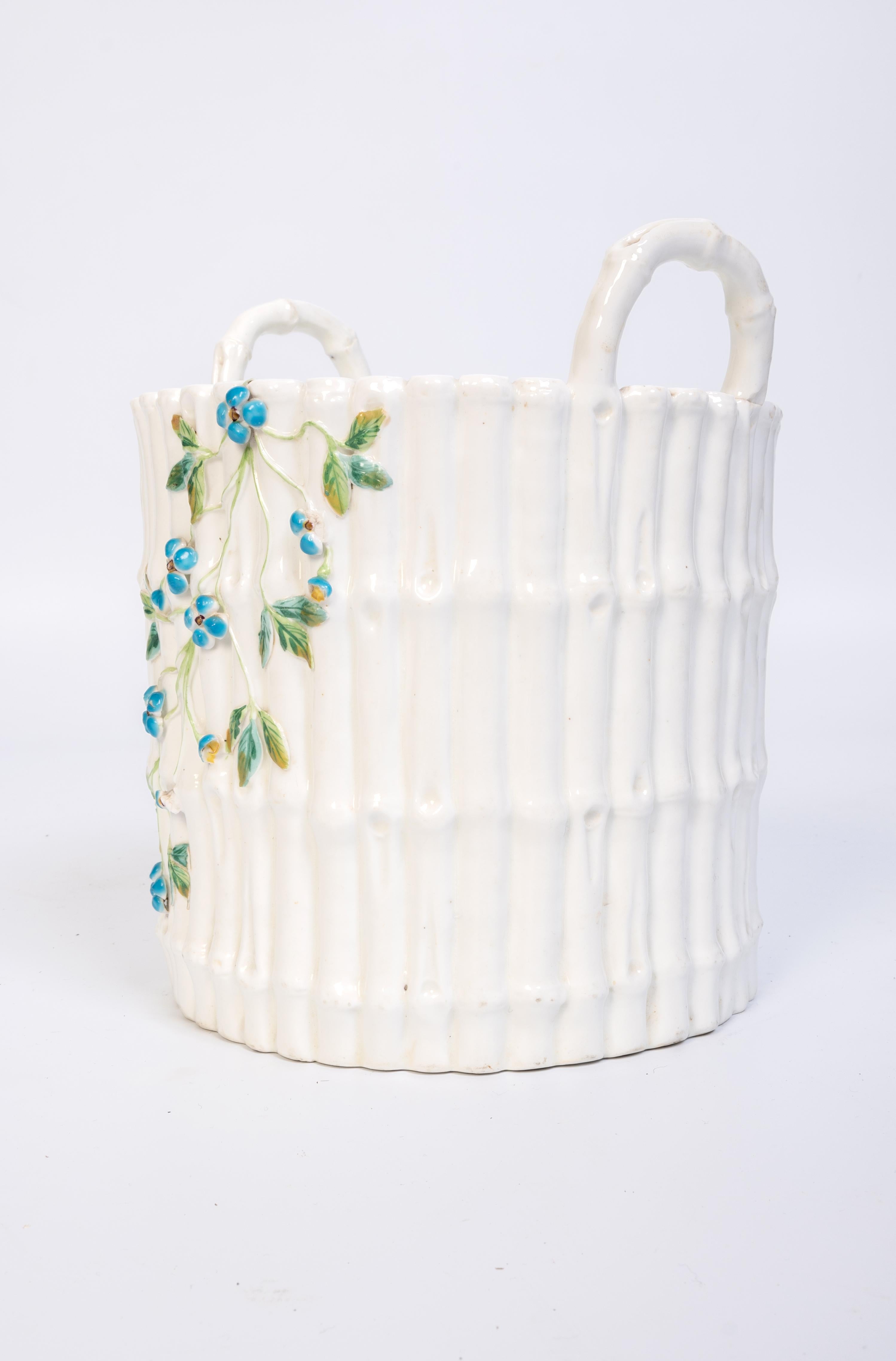 Antique English 19th Century Faux Bamboo Porcelain Plant Pot 1