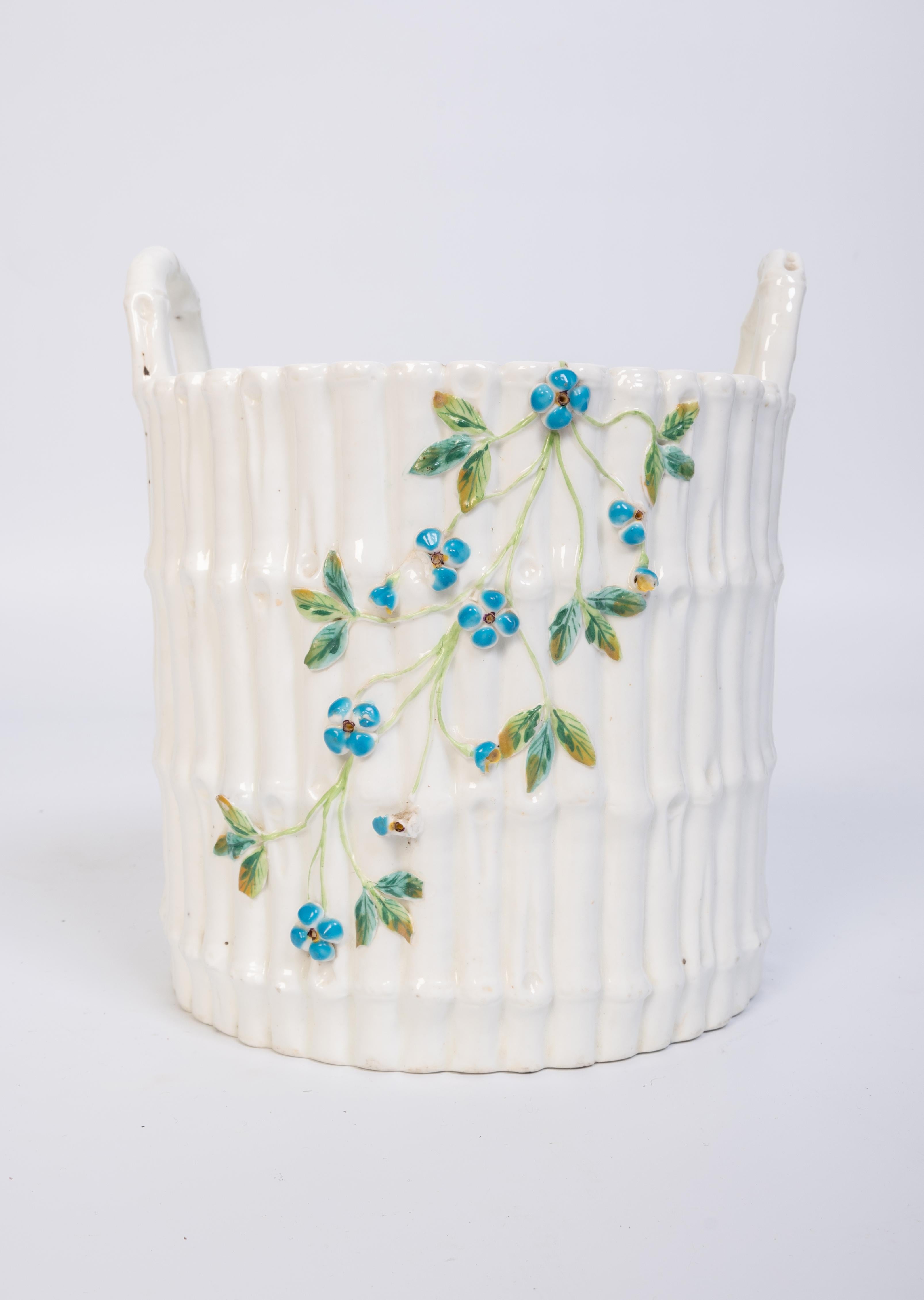 Antique English 19th Century Faux Bamboo Porcelain Plant Pot 2