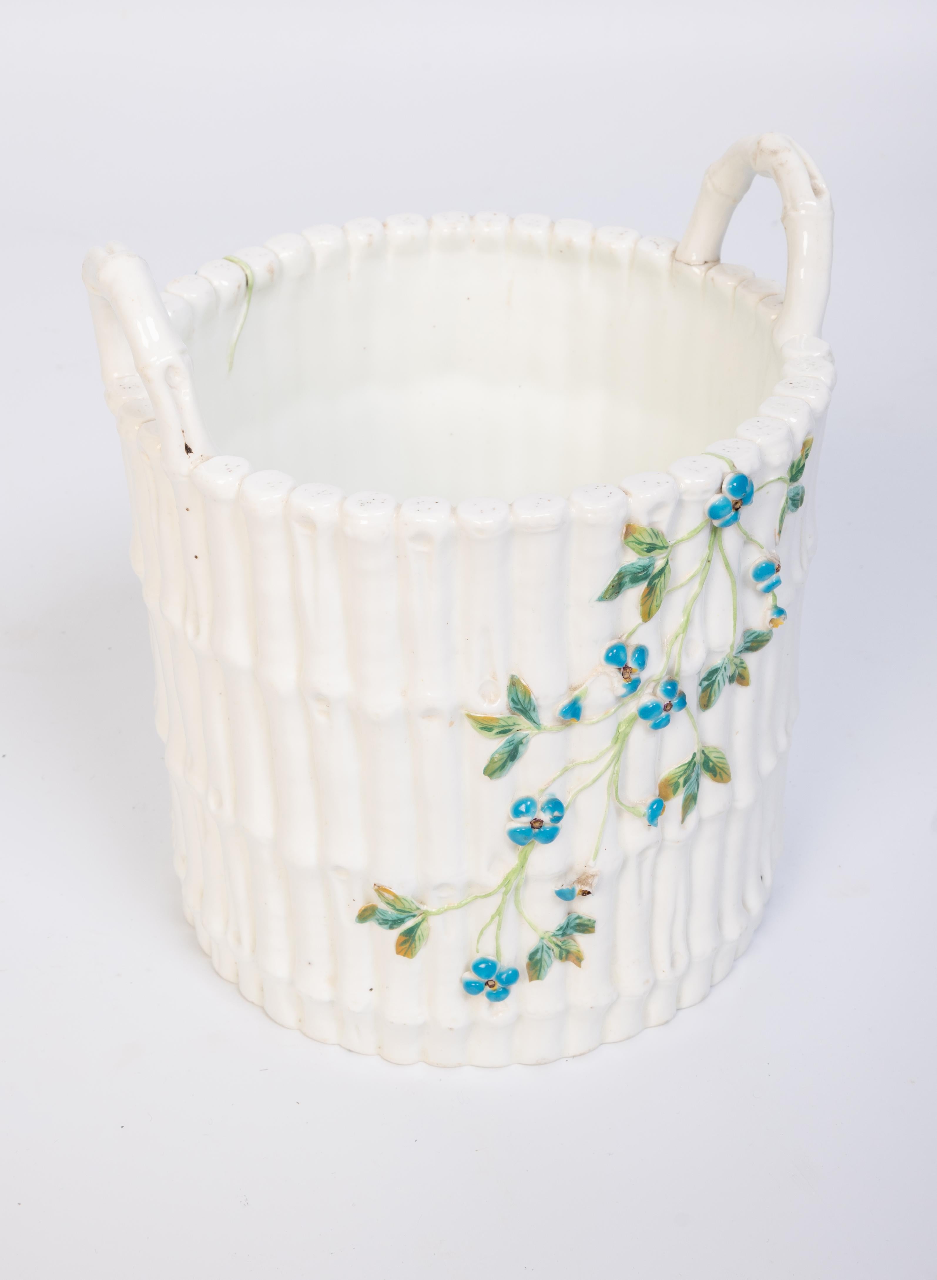 Antique English 19th Century Faux Bamboo Porcelain Plant Pot 3