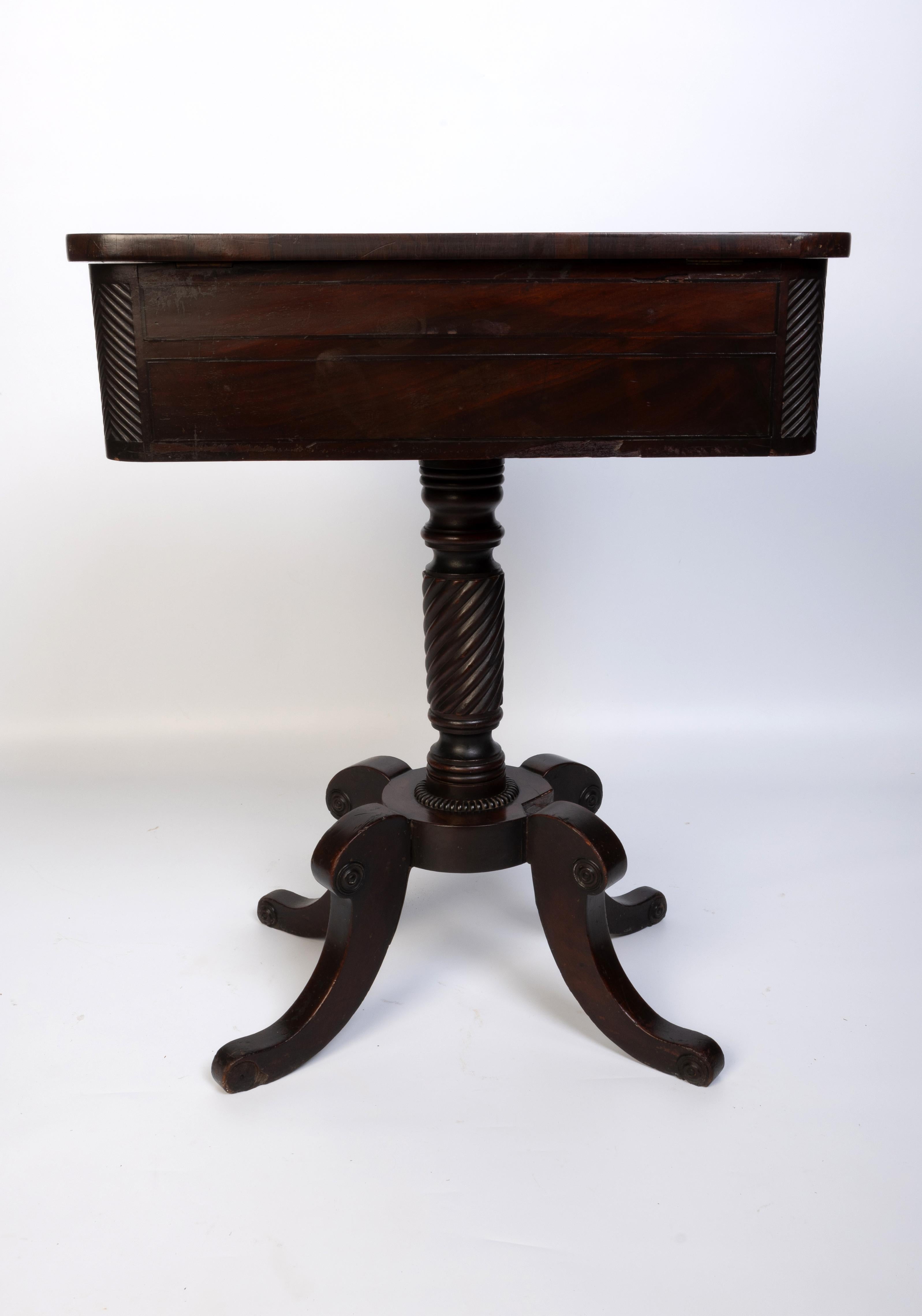 Antique English 19th Century Flamed Mahogany Work Table Small Console Table For Sale 7