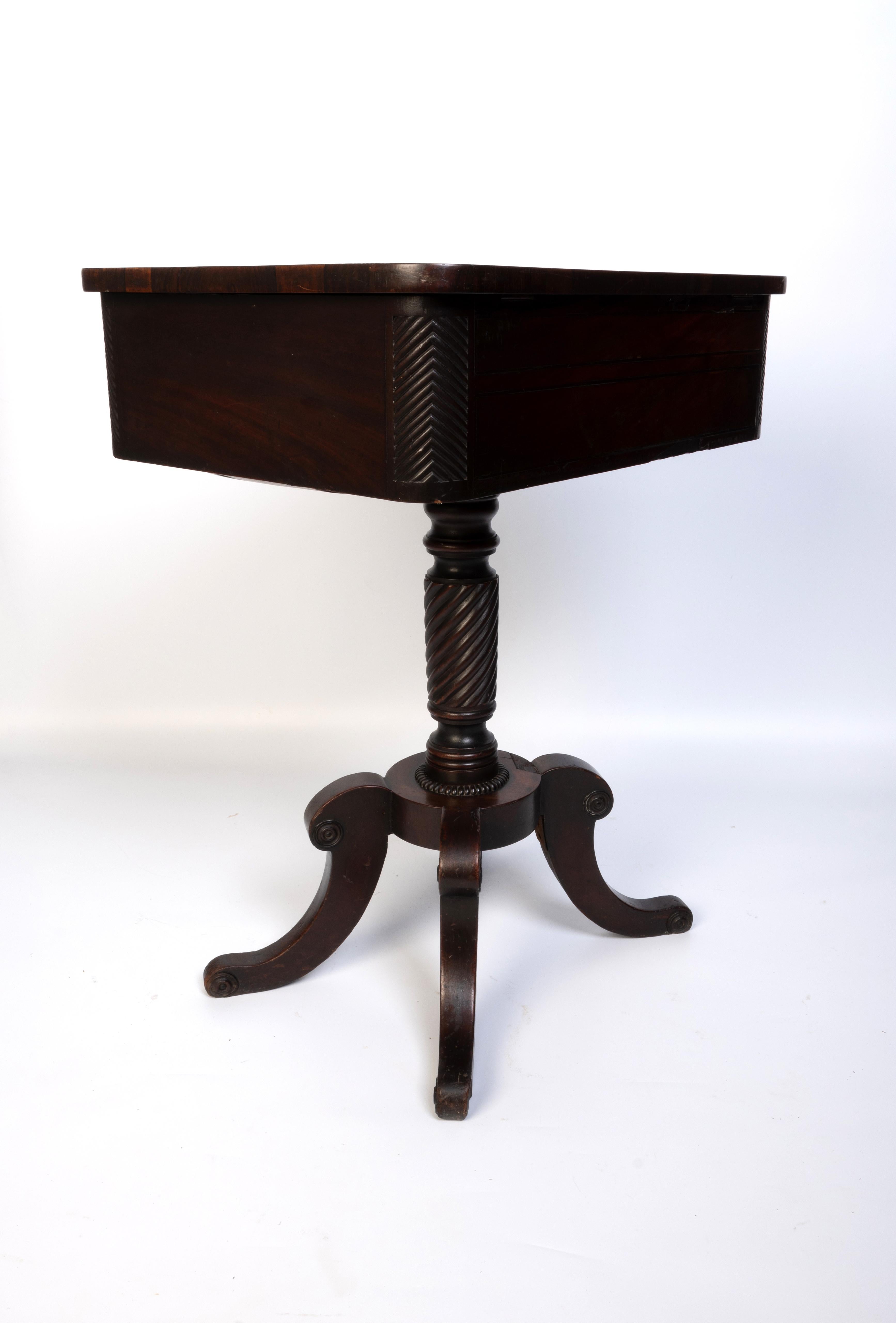 Antique English 19th Century Flamed Mahogany Work Table Small Console Table For Sale 9