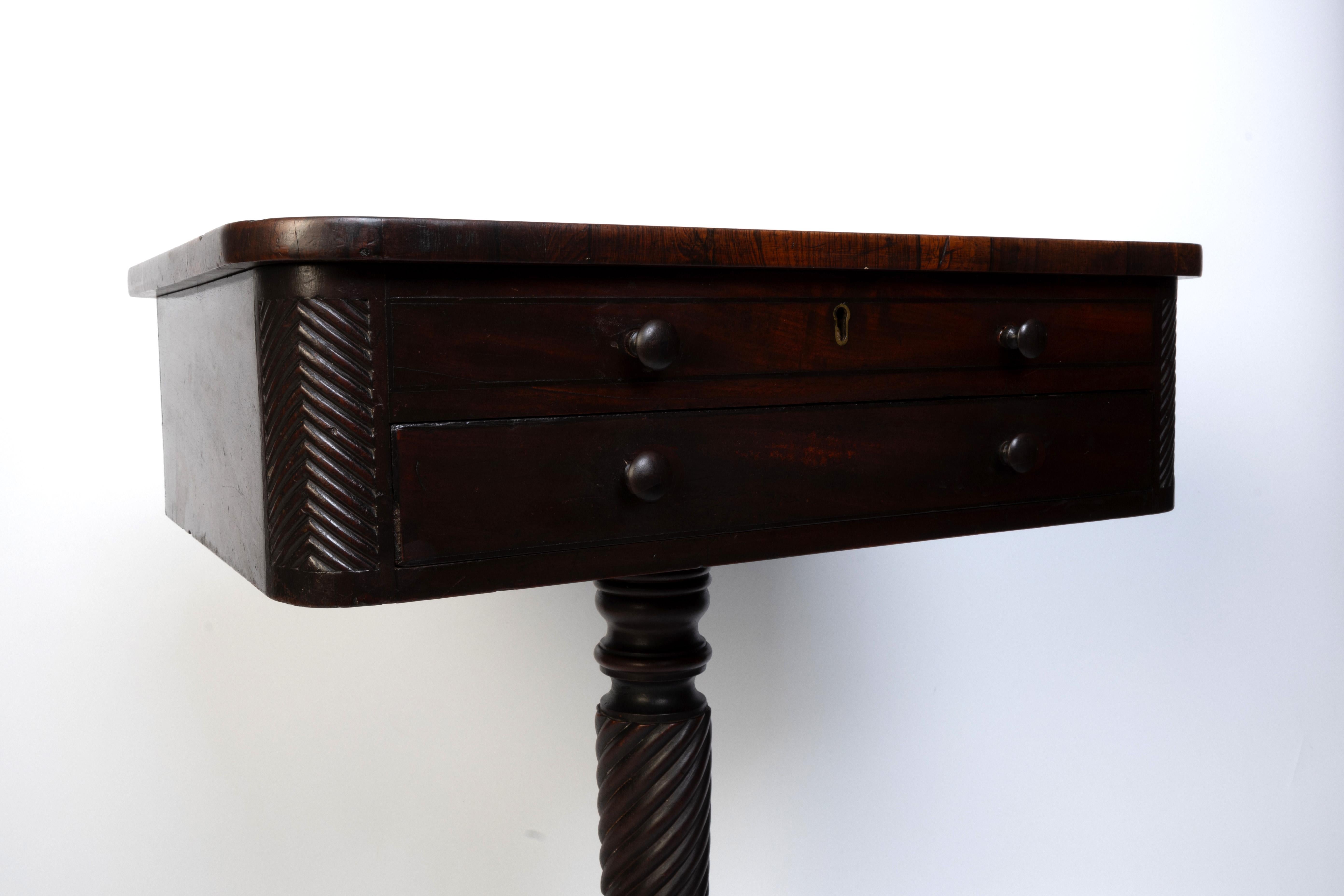 Antique English 19th Century Flamed Mahogany Work Table Small Console Table For Sale 10