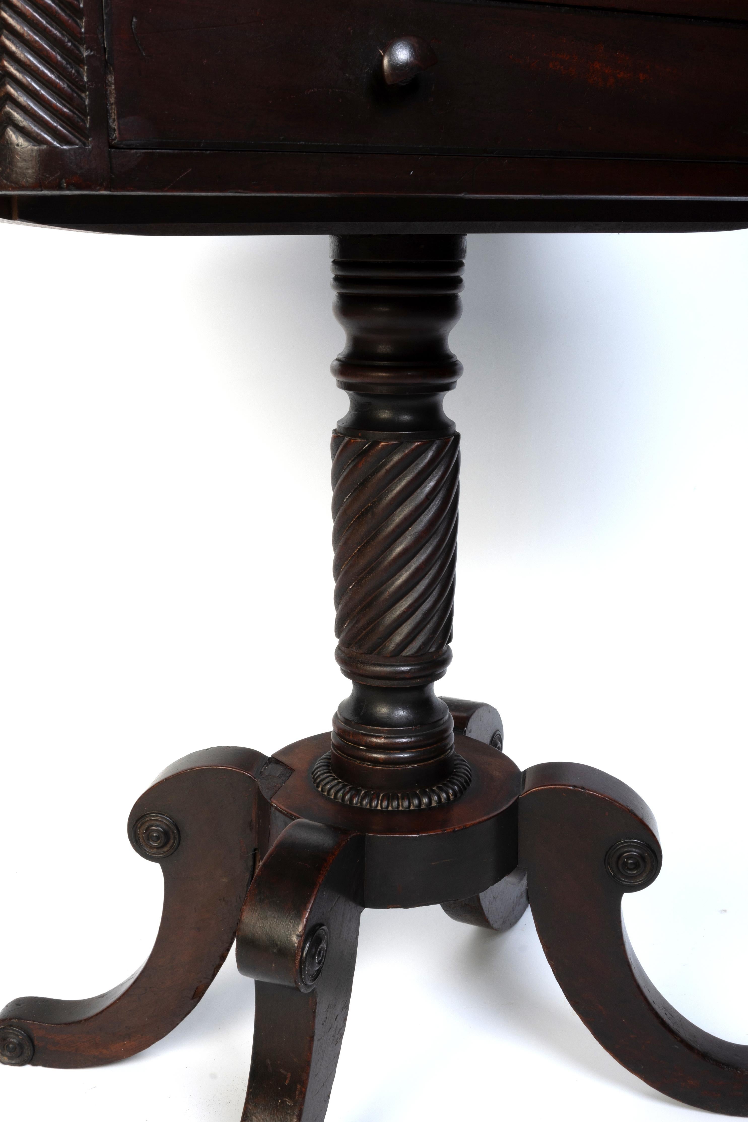 Antique English 19th Century Flamed Mahogany Work Table Small Console Table For Sale 12
