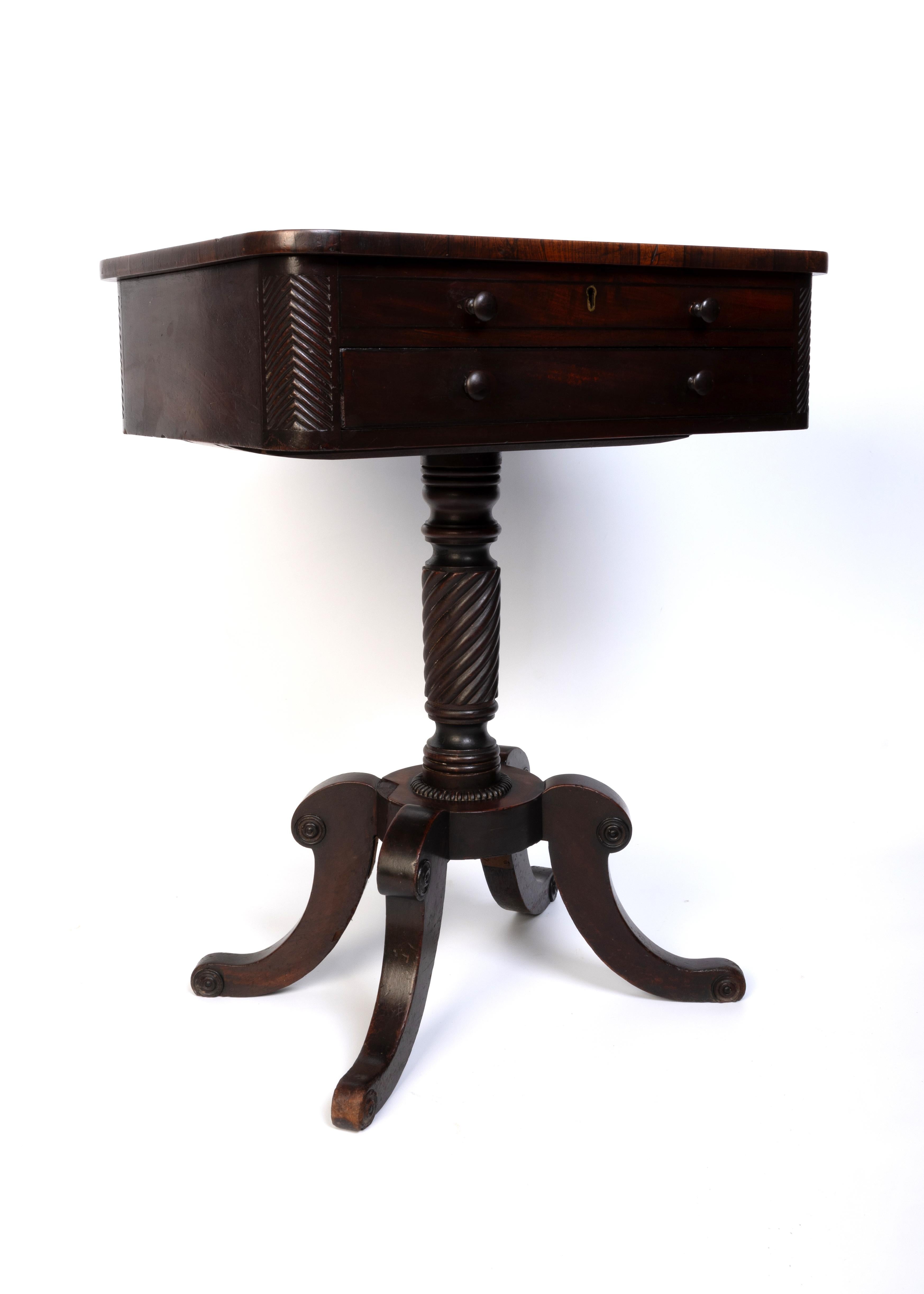Antique English 19th Century Flamed Mahogany Work Table Small Console Table For Sale 14