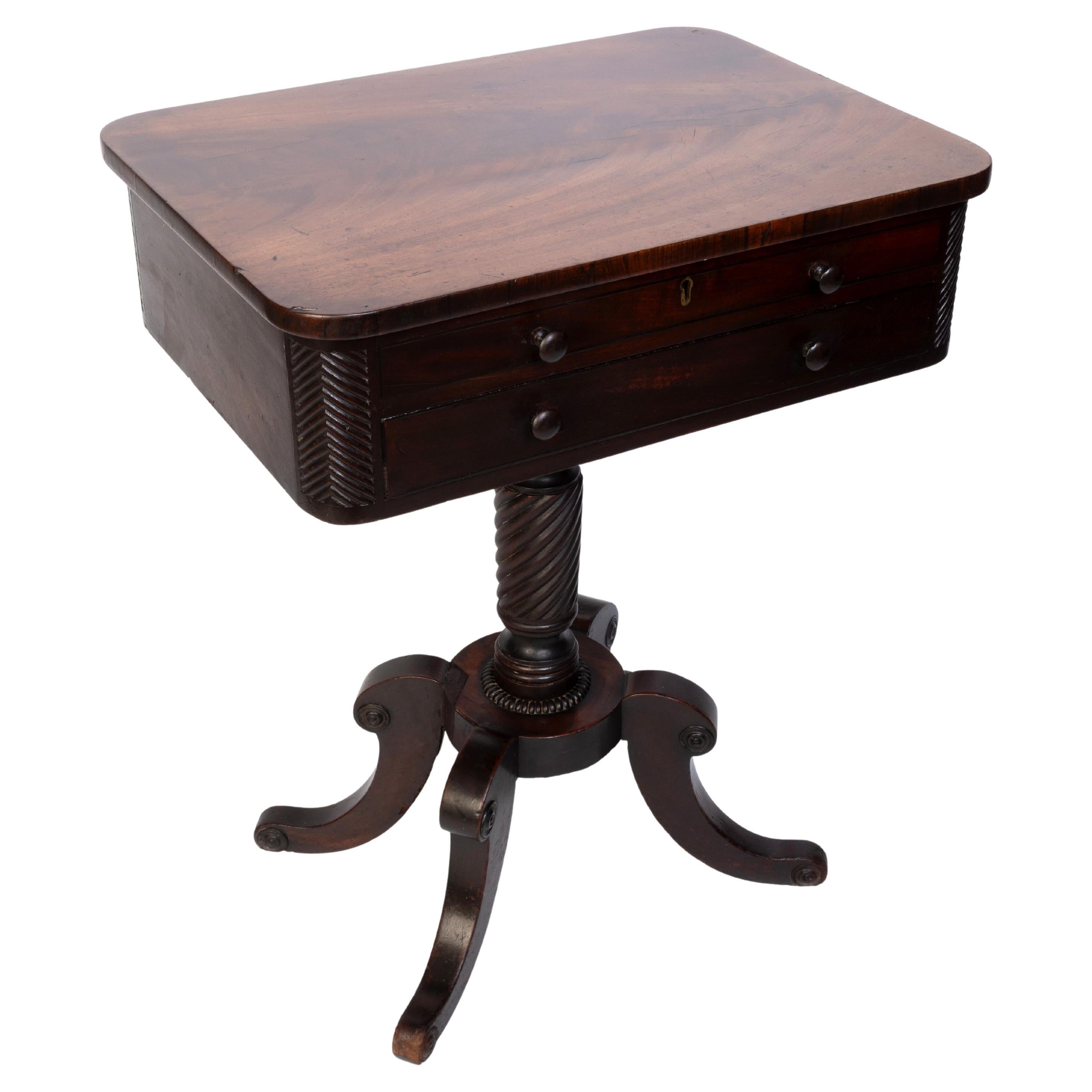 Antique English 19th Century Flamed Mahogany Work Table Small Console Table For Sale 1