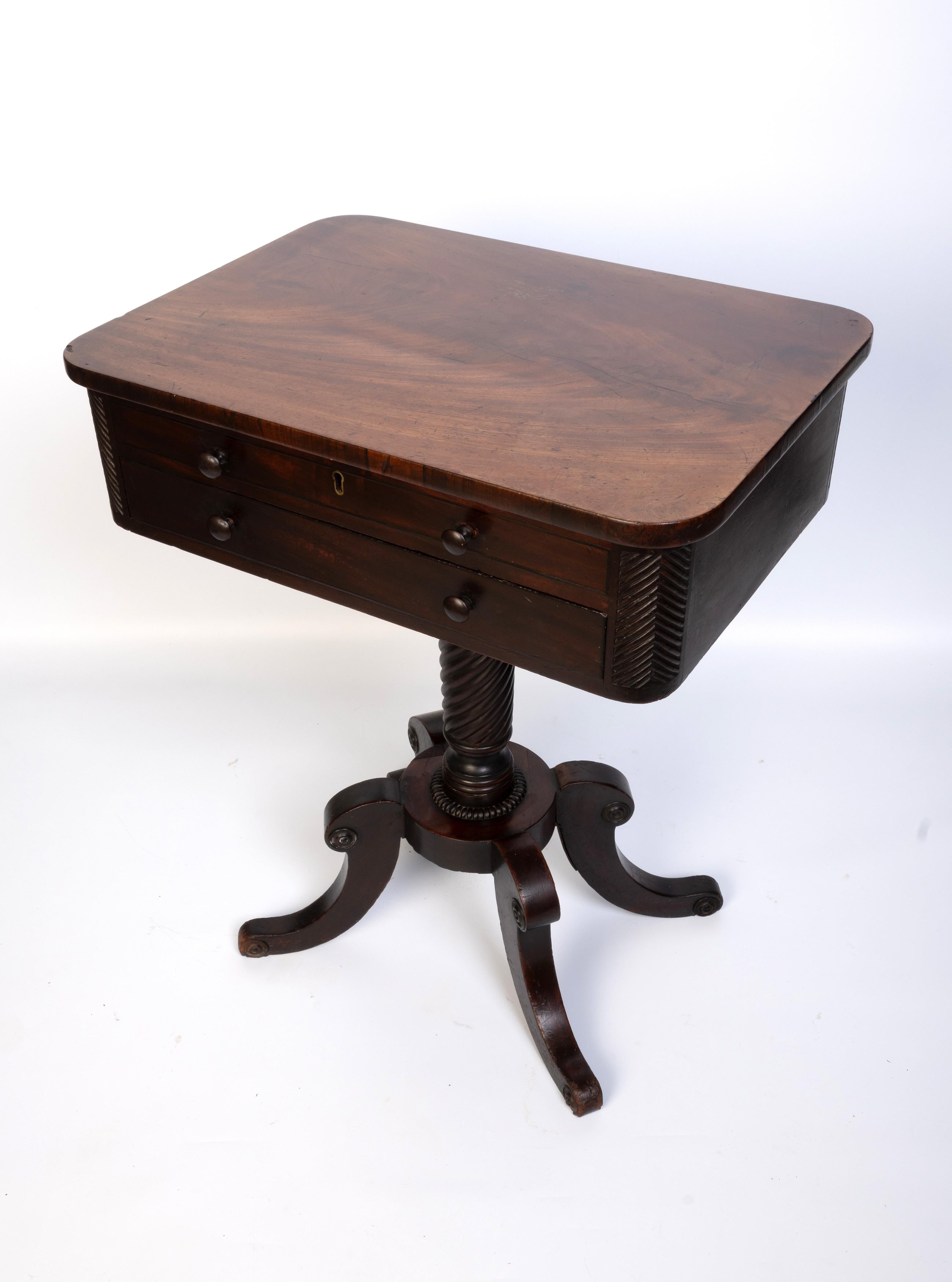 Antique English 19th Century Flamed Mahogany Work Table Small Console Table For Sale 2