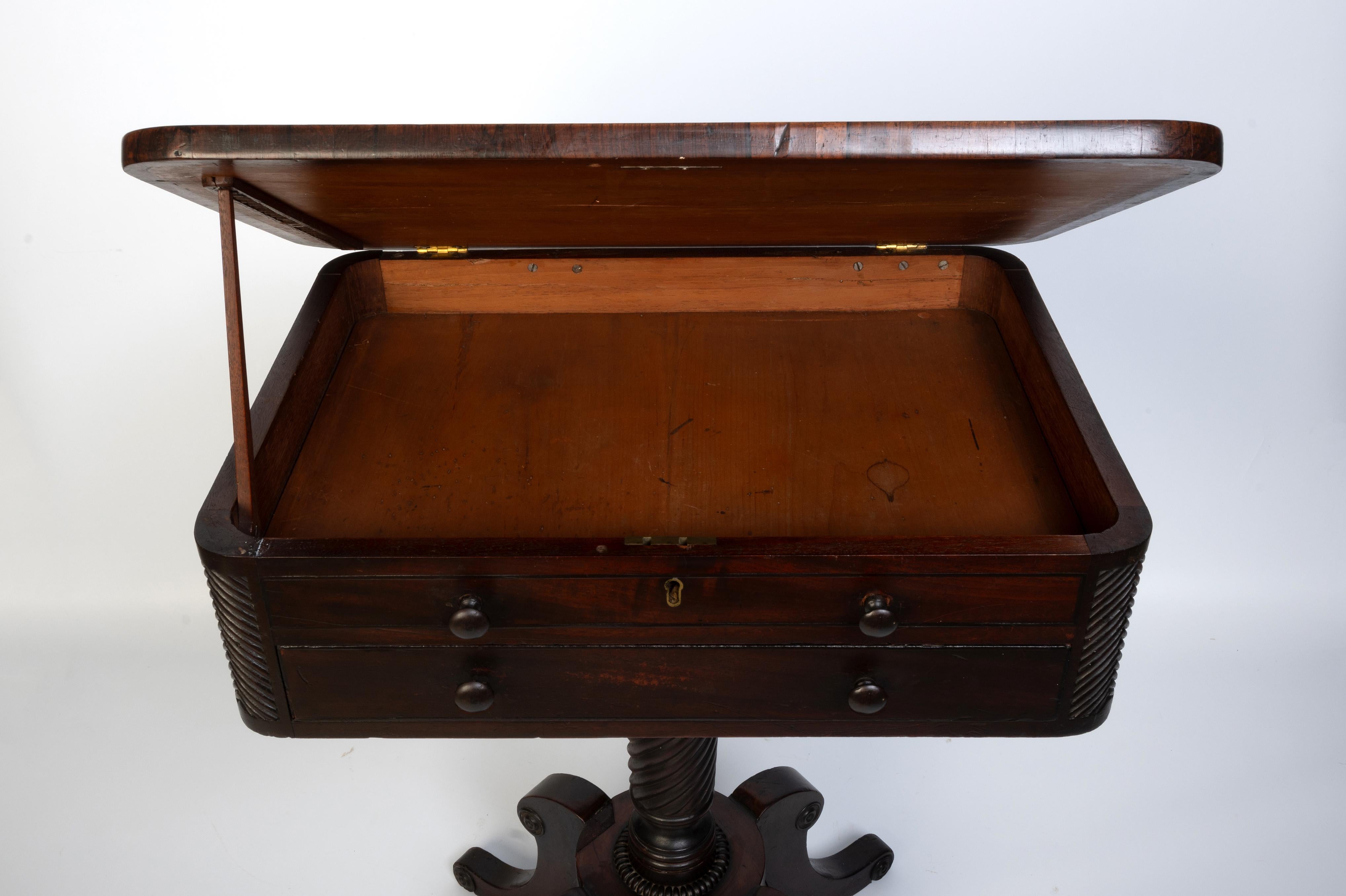 Antique English 19th Century Flamed Mahogany Work Table Small Console Table For Sale 5