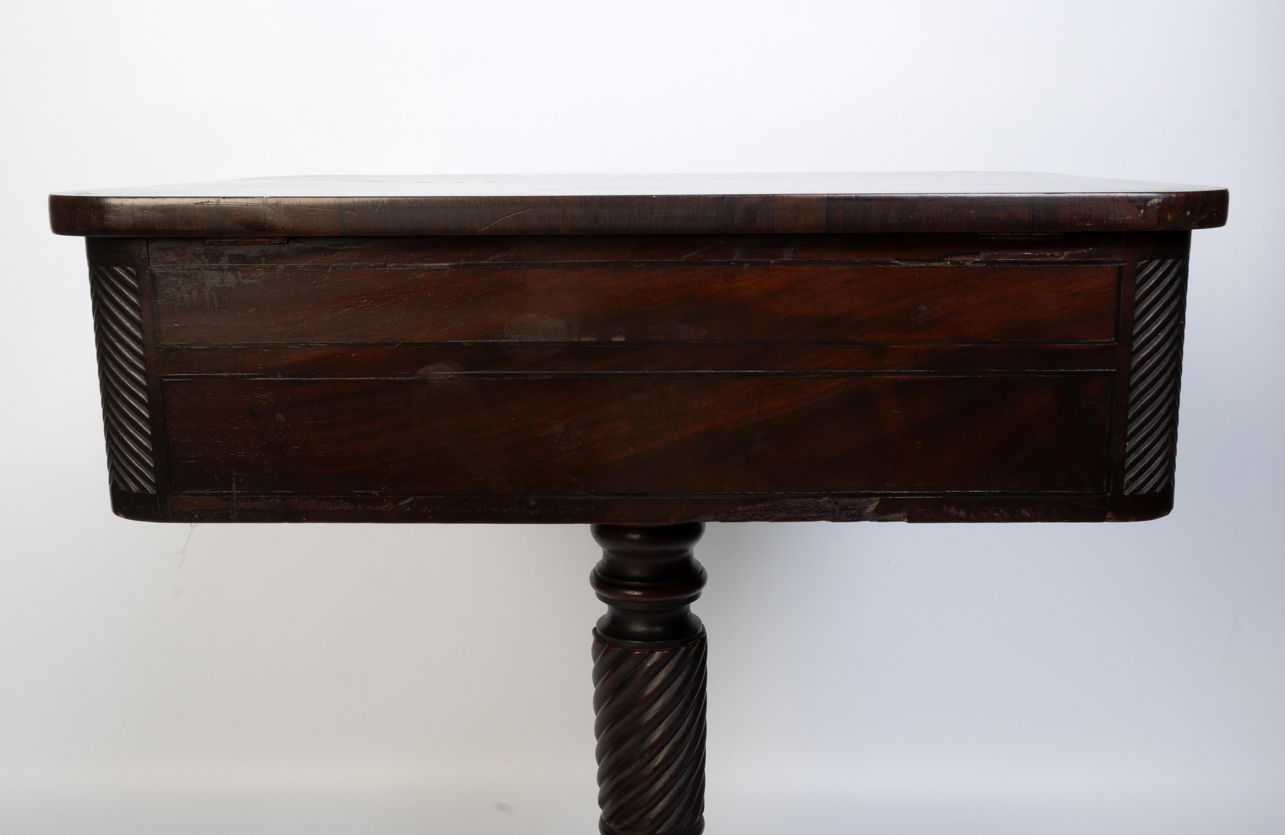 Antique English 19th Century Flamed Mahogany Work Table Small Console Table For Sale 6