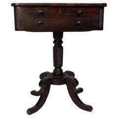 Antique English 19th Century Flamed Mahogany Work Table Small Console Table