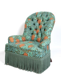 Antique English 19th Century Fringe Armchair Reupholstered in Morris & Co