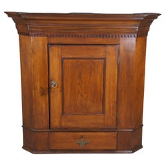 Antique English 19th Century Georgian Pine Hanging Corner Cabinet Cupboard 38"