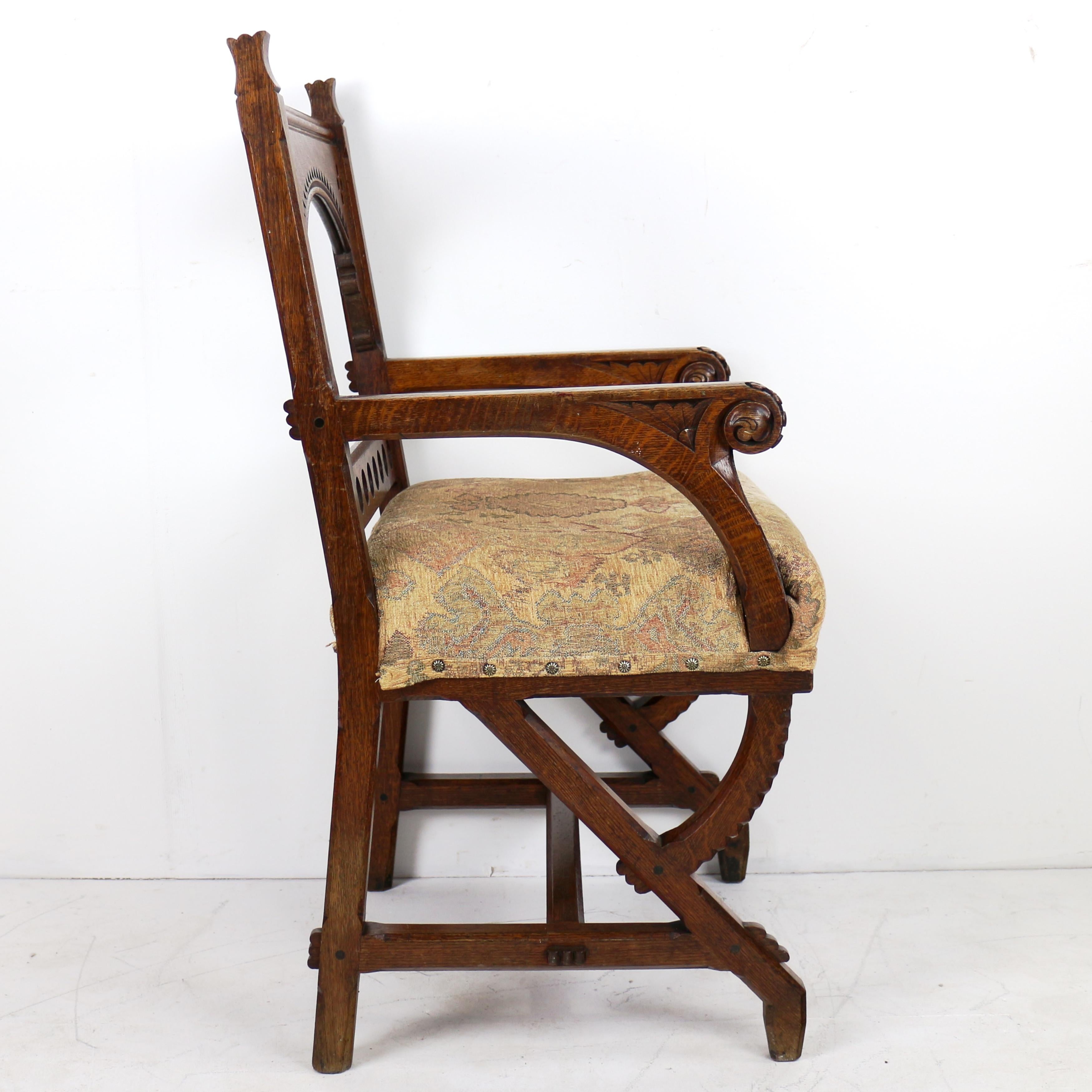 Antica poltrona inglese del XIX secolo in stile Gothic Revival estetico in Oak in vendita 7