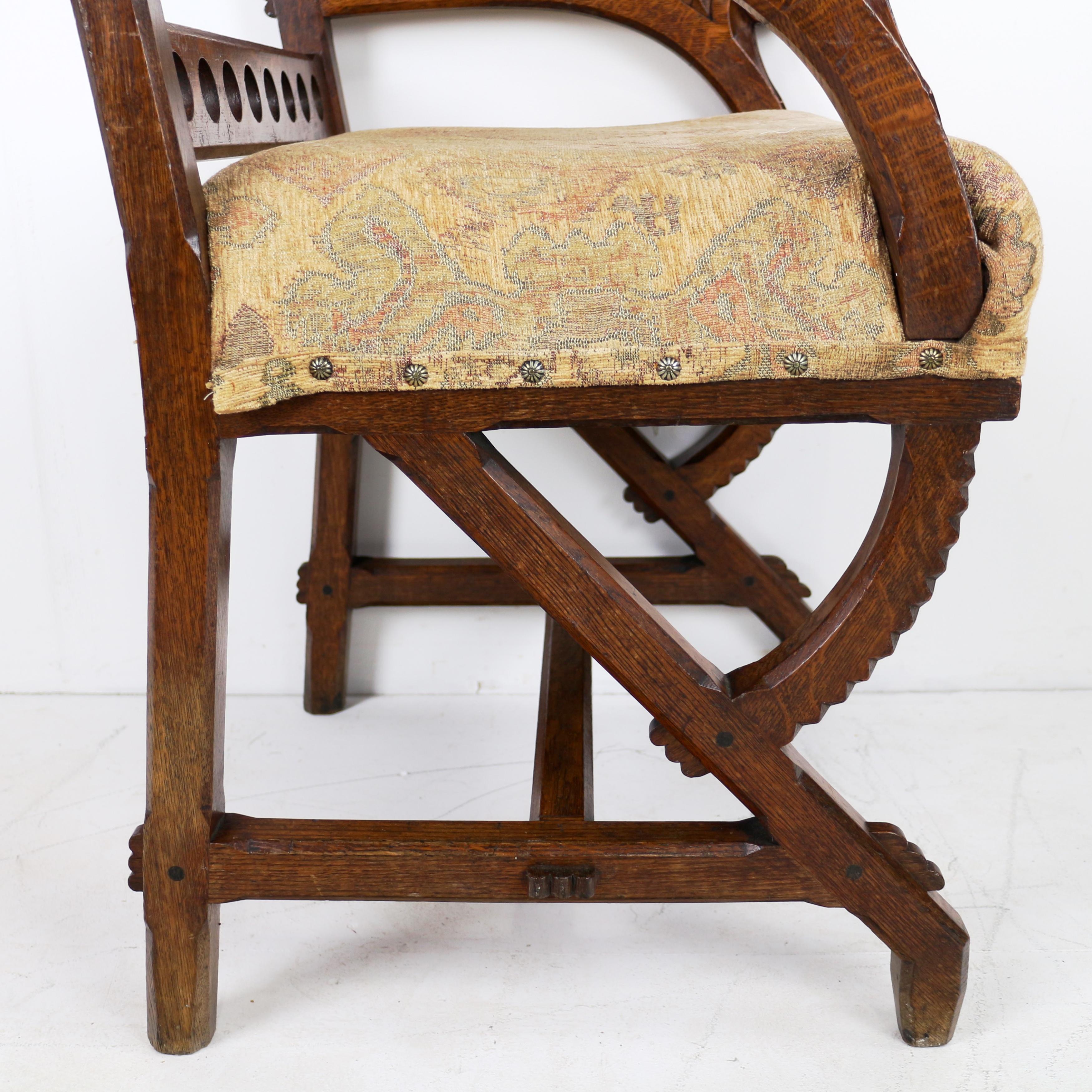 Antica poltrona inglese del XIX secolo in stile Gothic Revival estetico in Oak in vendita 9