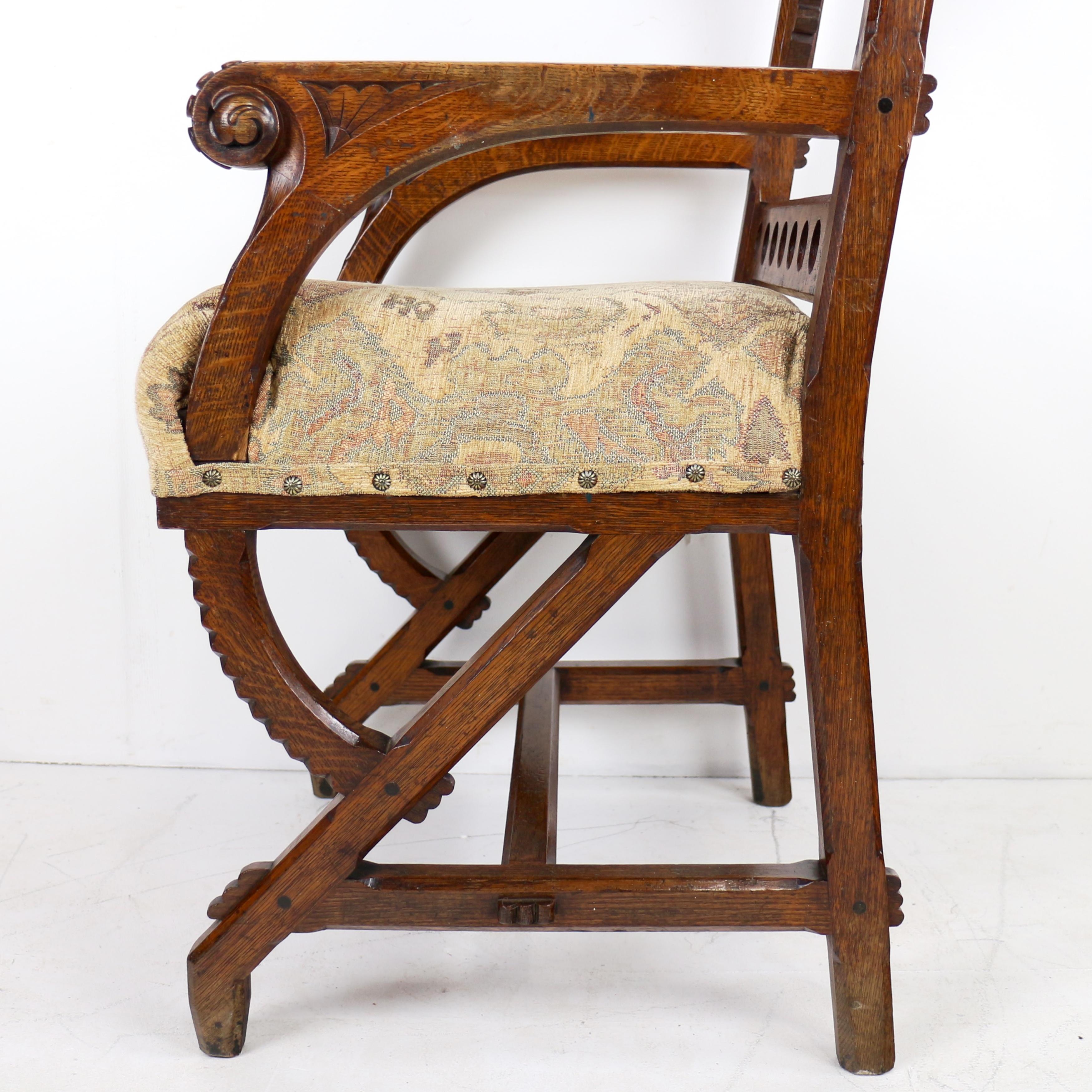 Antica poltrona inglese del XIX secolo in stile Gothic Revival estetico in Oak in vendita 10