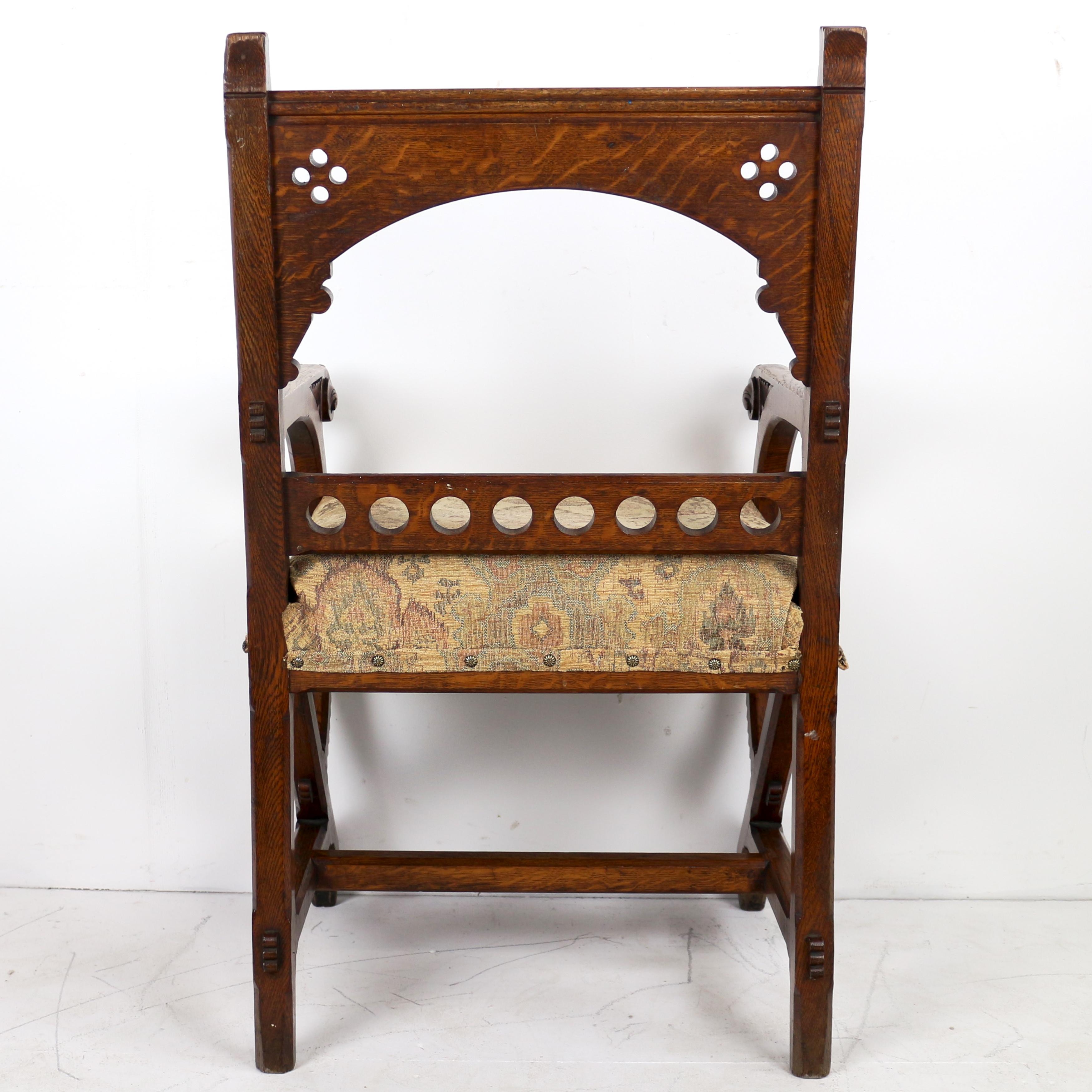 Antica poltrona inglese del XIX secolo in stile Gothic Revival estetico in Oak in vendita 12