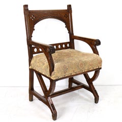 Antique English 19th Century Gothic Revival Aesthetic Oak Armchair