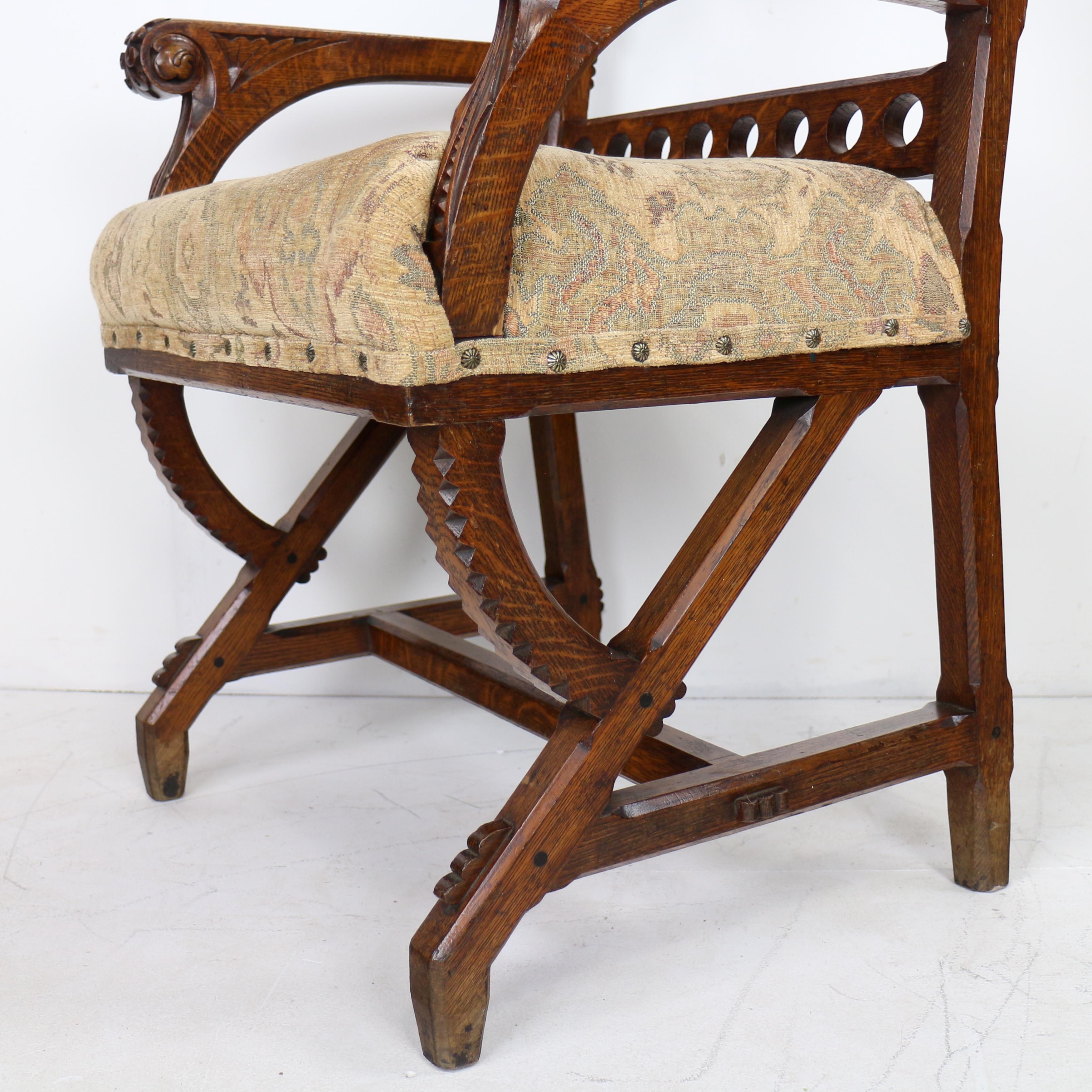 Fatto a mano Antica poltrona inglese del XIX secolo in stile Gothic Revival estetico in Oak in vendita