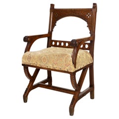 Antique English 19th Century Gothic Revival Aesthetic Oak Armchair