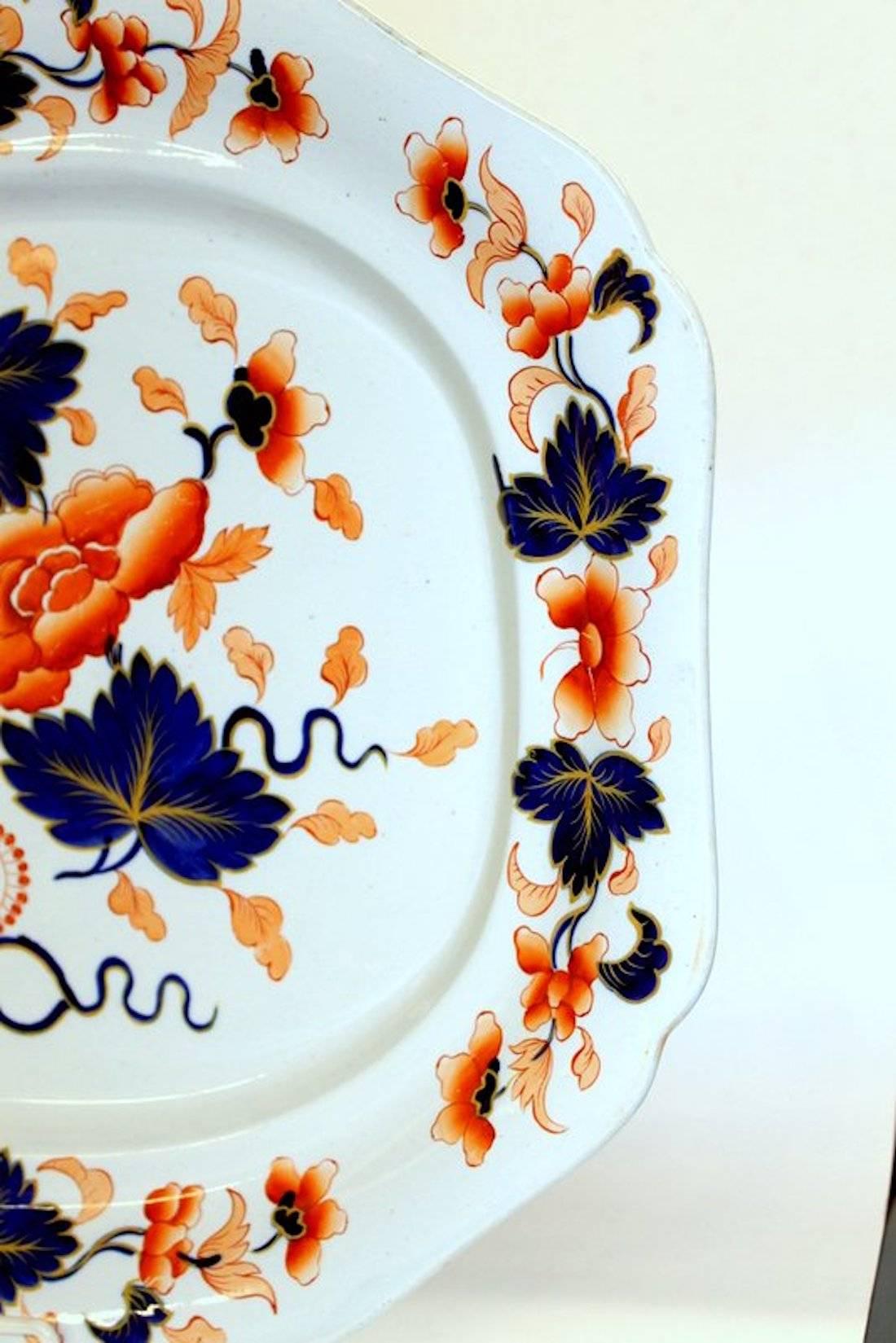 Antique English 19th Century J. Rogers Ironstone Very Large Imari Decor Platter In Excellent Condition In Charleston, SC