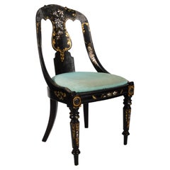 Antique English 19th Century Lacquered  Mother-of-Pearl Papier Machè Chair
