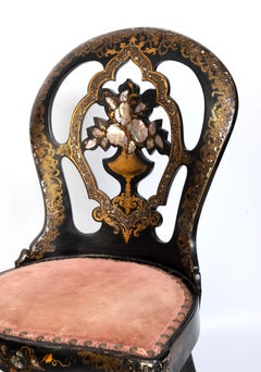 Antique English 19th Century Lacquered Mother of Pearl Papier-mâché Side Chair
