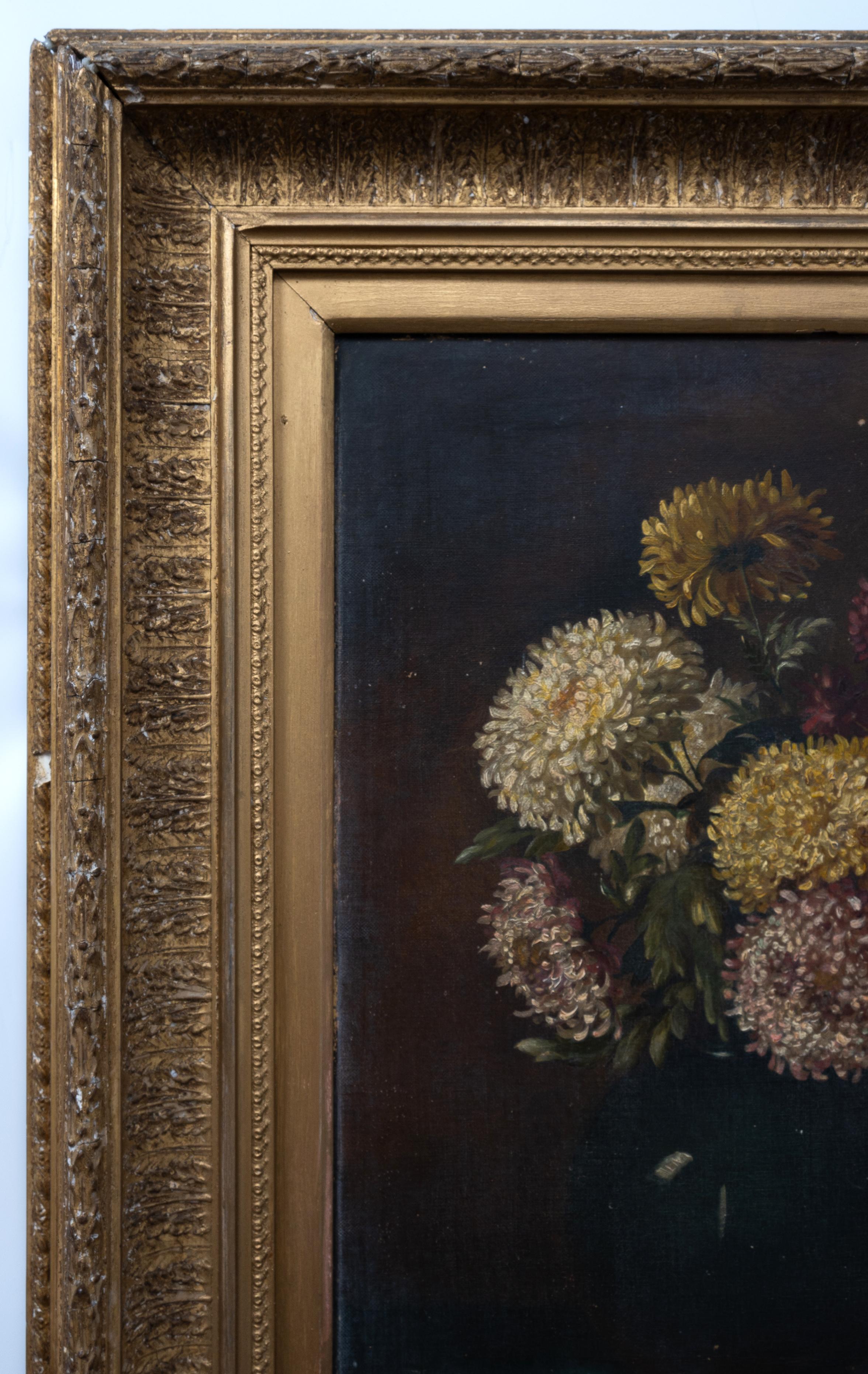 Antique English 19th Century Oil On Canvas Still Life Flowers In Good Condition For Sale In London, GB