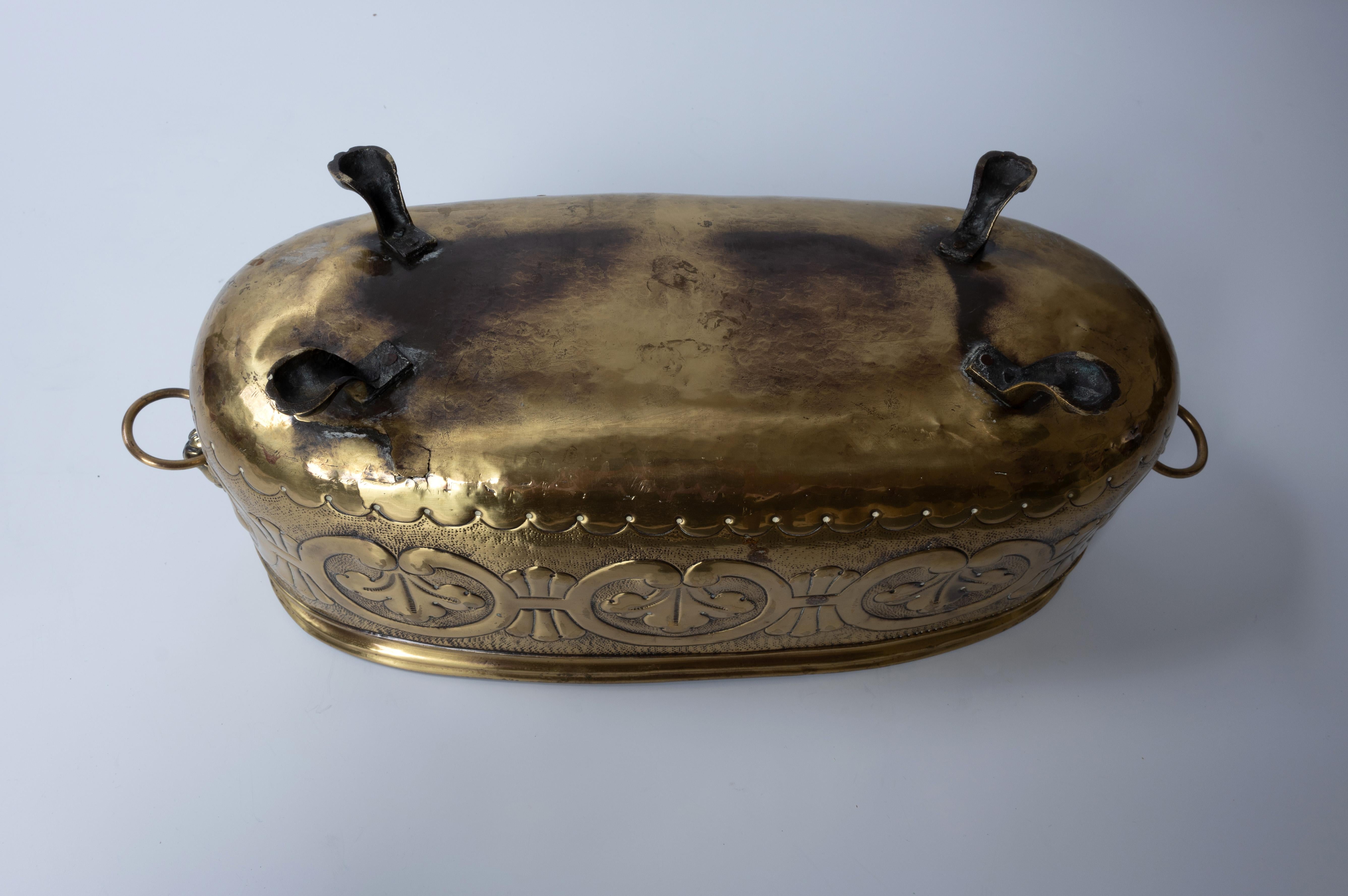 Antique English 19th Century Oval Brass Jardinière Planter Lion's Head For Sale 6