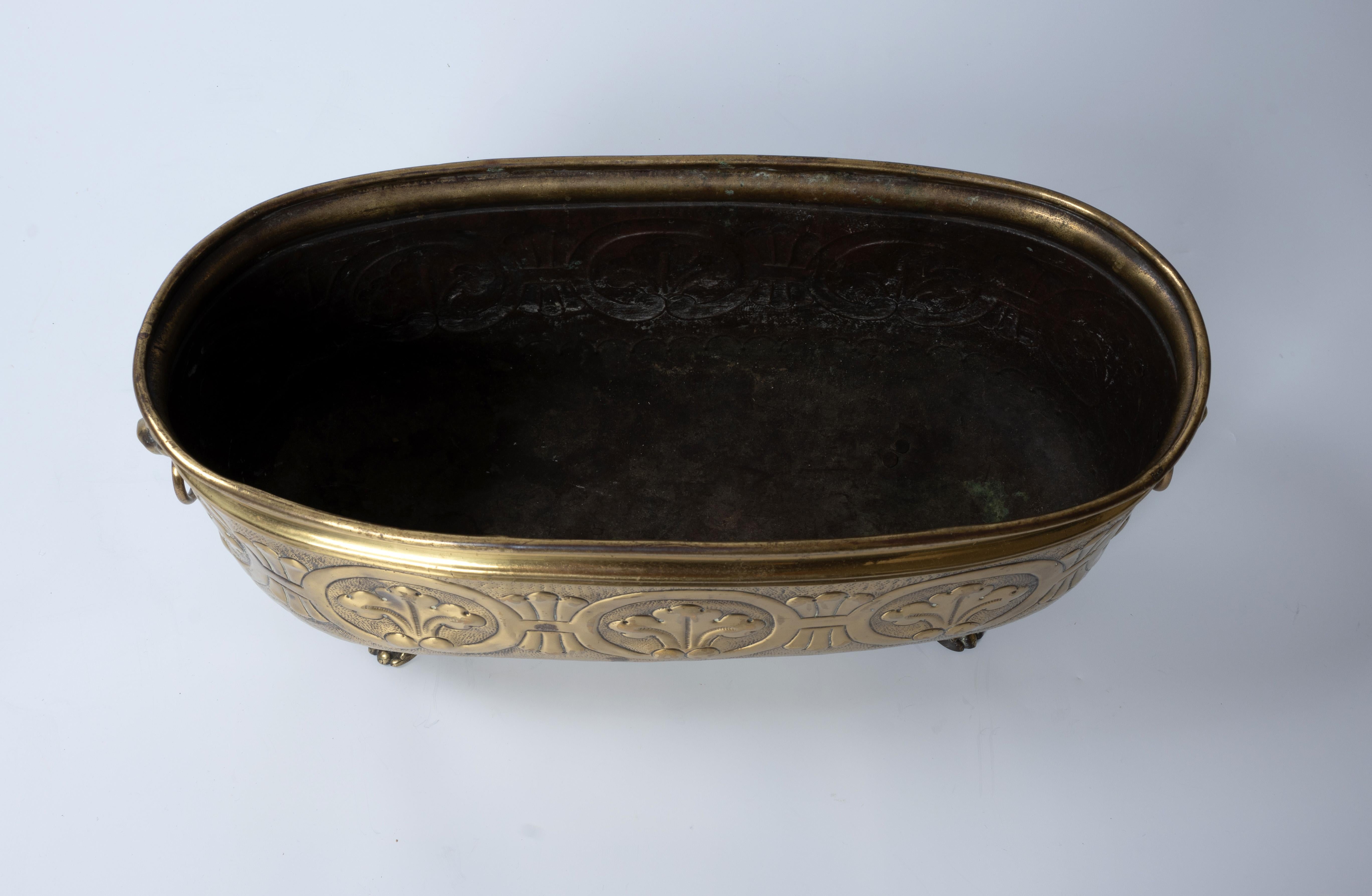 Antique English 19th Century Oval Brass Jardinière Planter Lion's Head For Sale 5