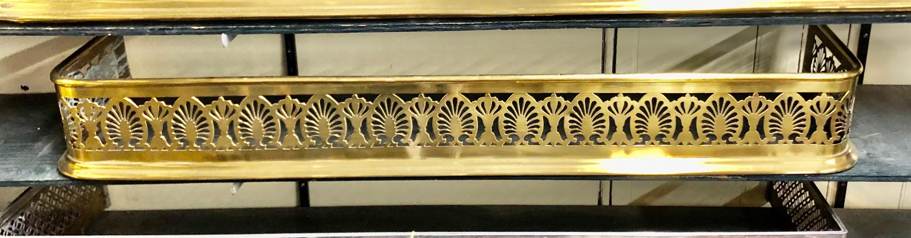 Georgian Antique English 19th Century Pierced Brass Anthemion motif Fireplace Fender
