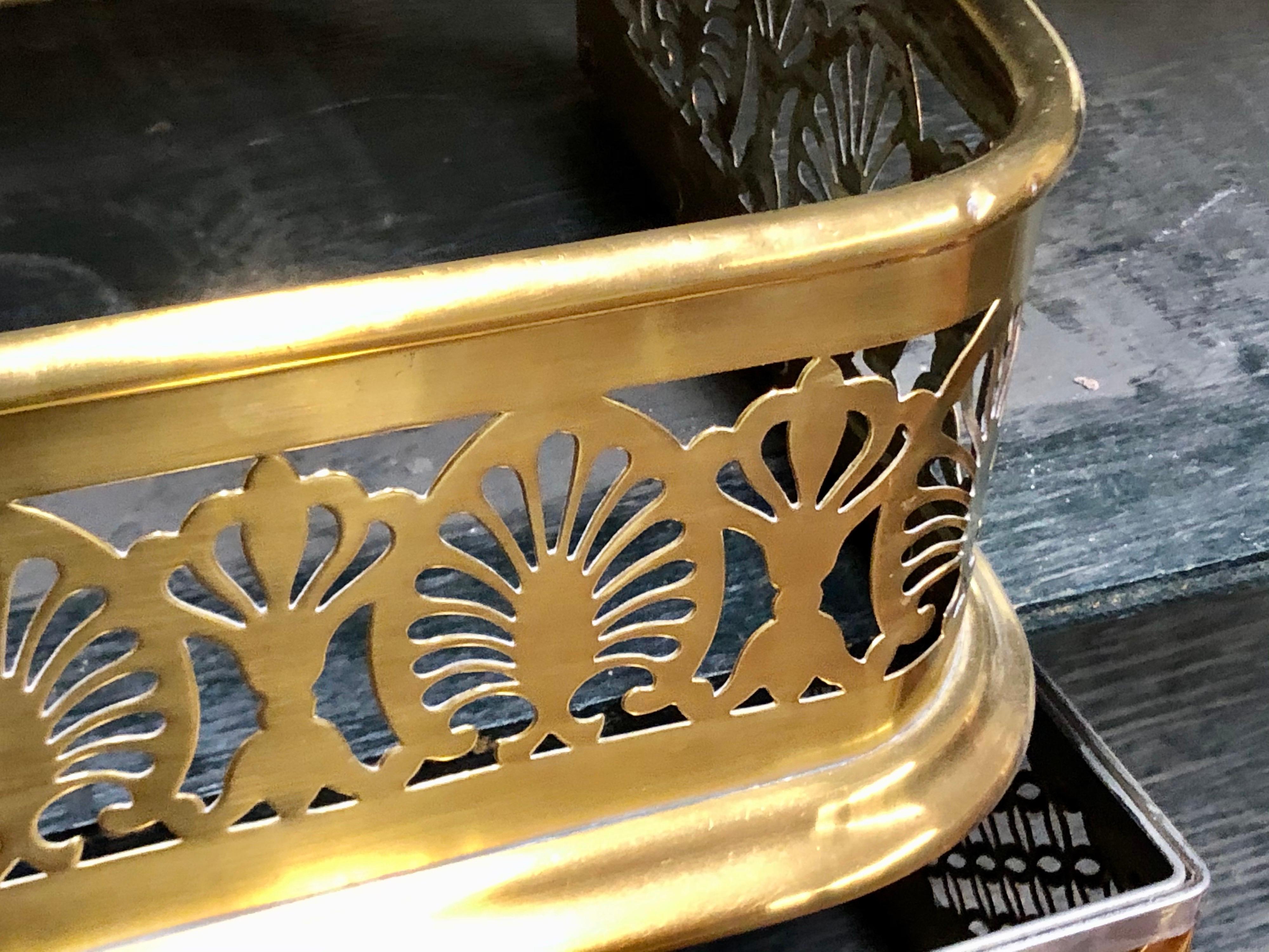 Antique English 19th Century Pierced Brass Anthemion motif Fireplace Fender 1